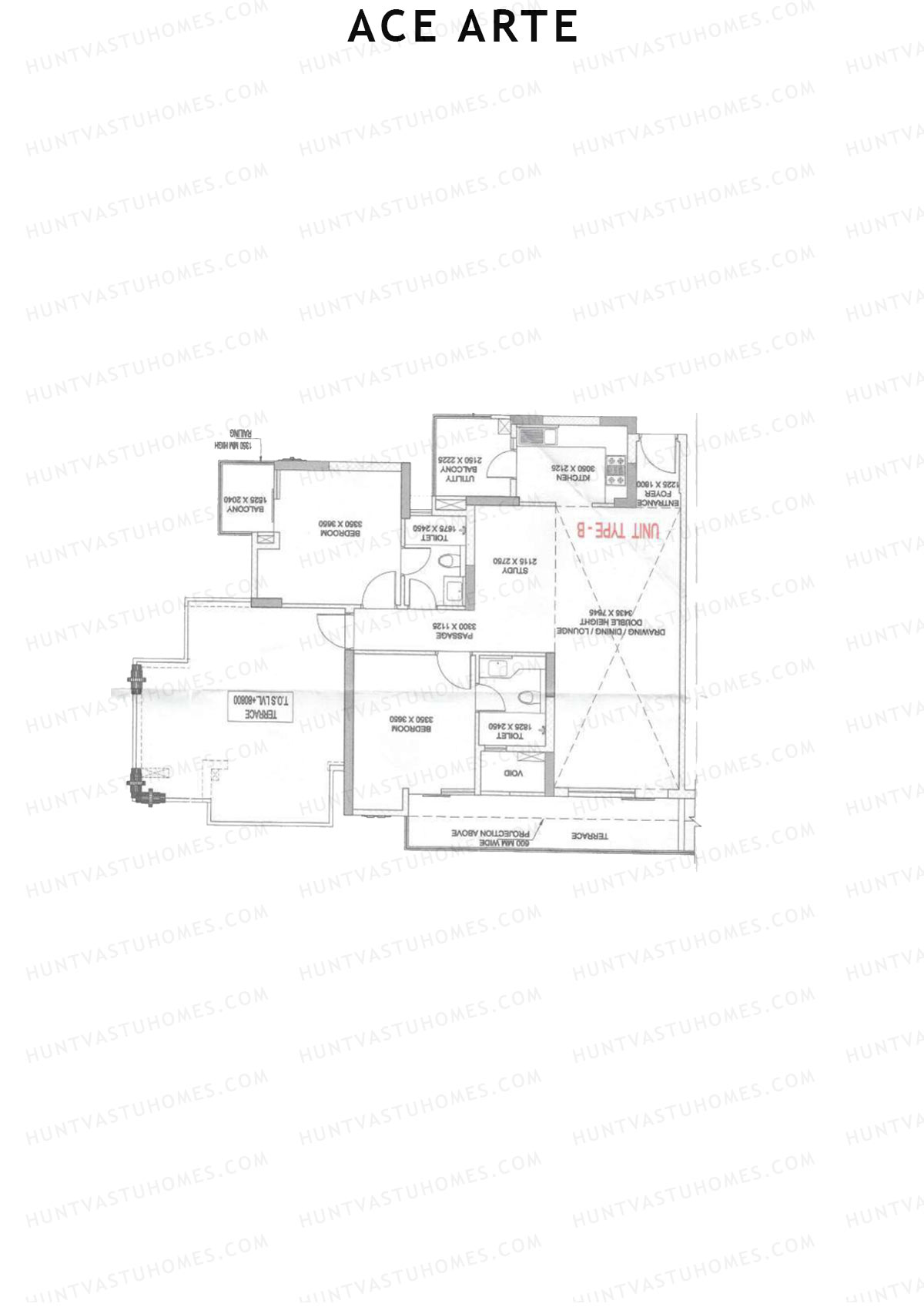Ace Arte, Tower C3, Unit 4 (Type B), 2BHK, Carpet Area 918   sq ft 