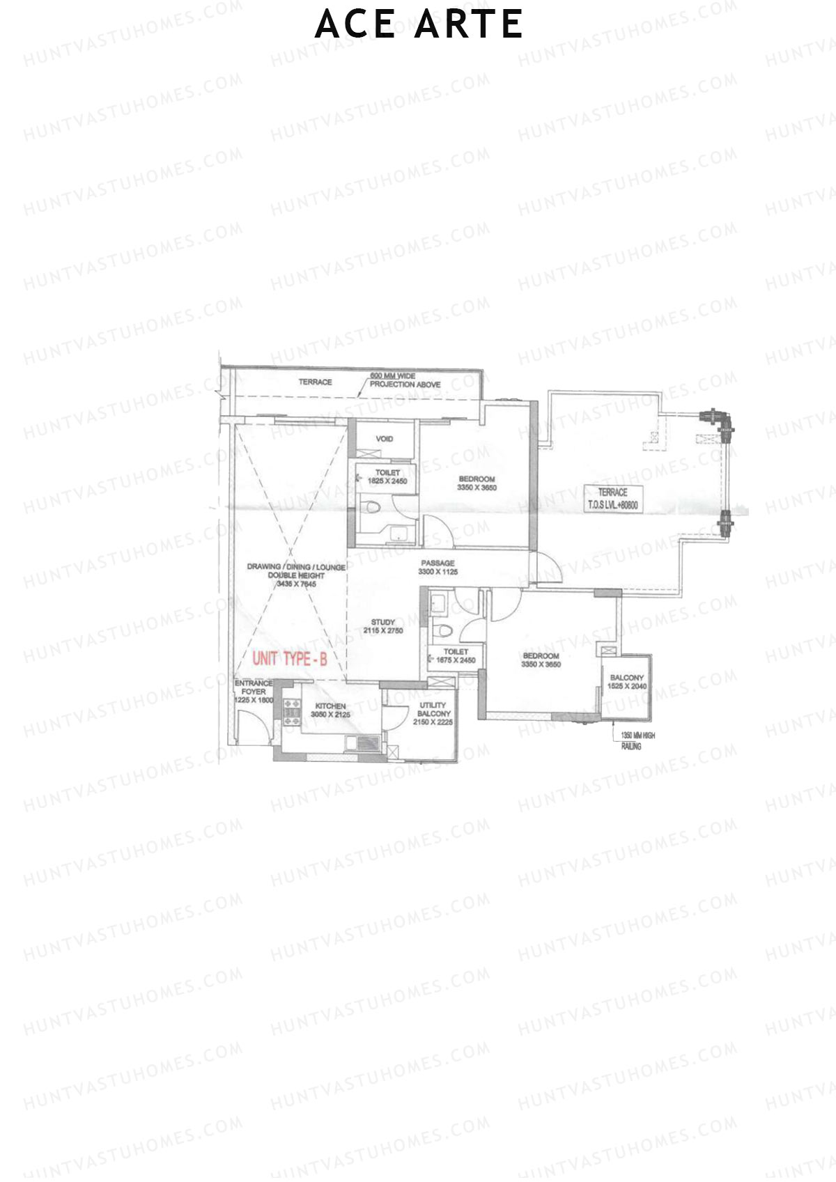 Ace Arte, Tower C4, Unit 2 (Type B), 2BHK, Carpet Area 918   sq ft 