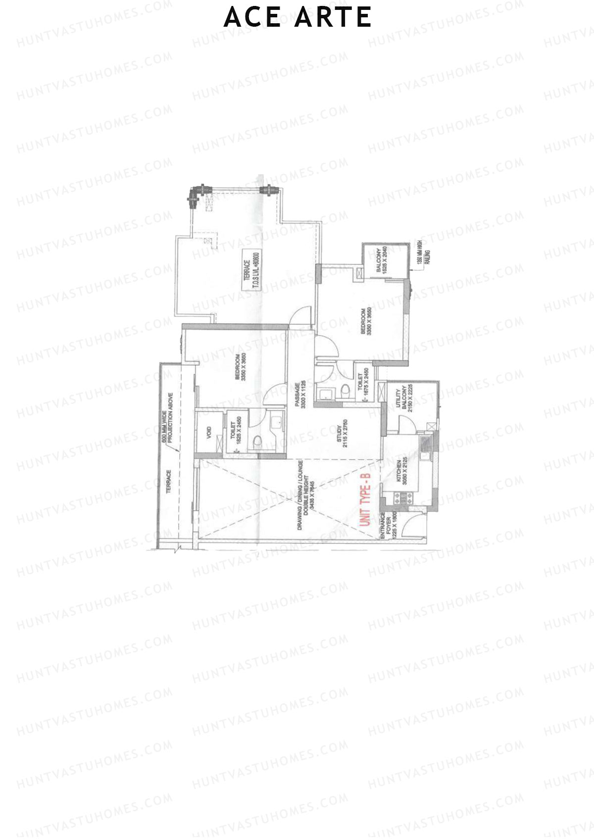 Ace Arte, Tower C5, Unit 1 (Type B), 2BHK, Carpet Area 918   sq ft 