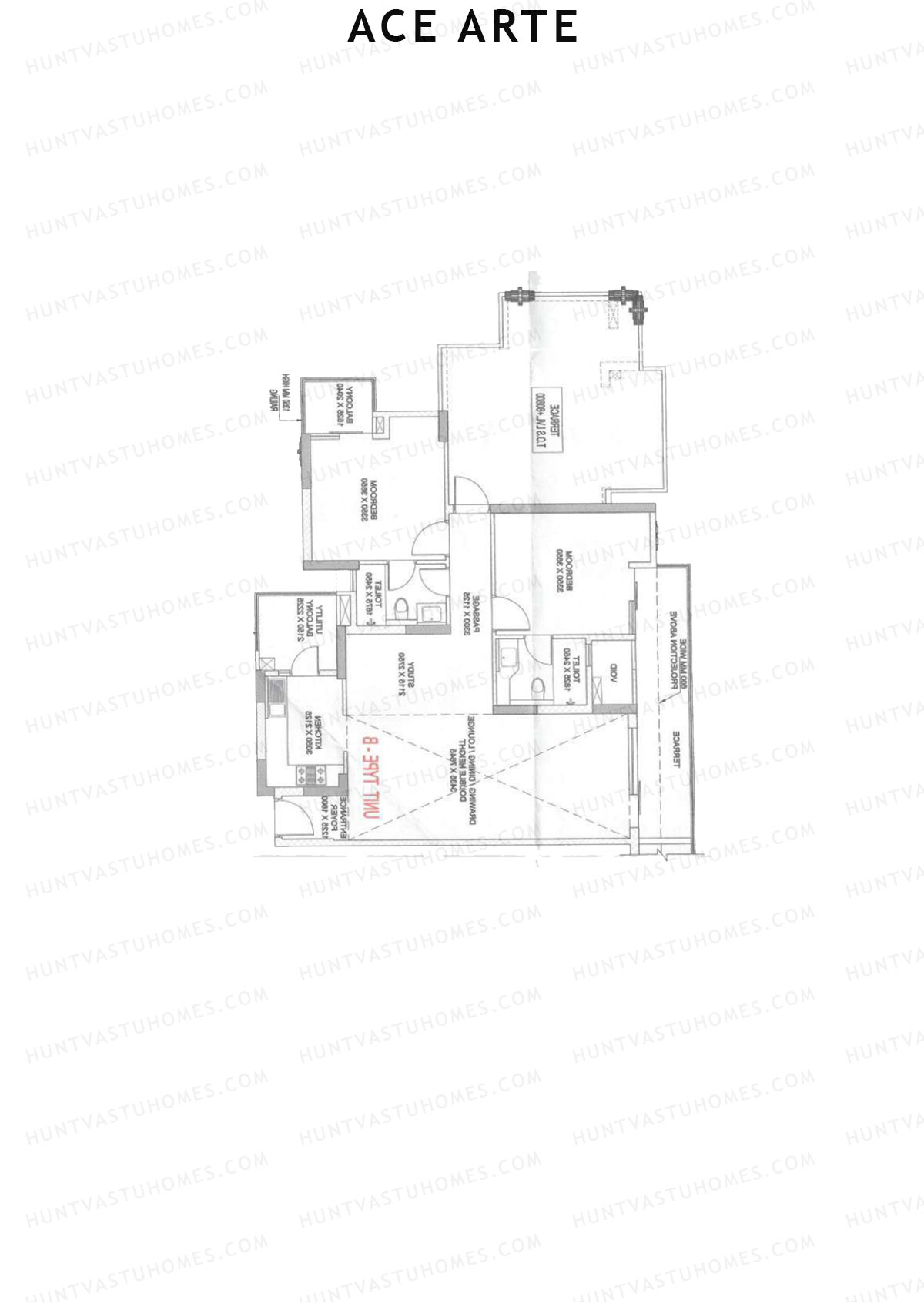 Ace Arte, Tower C5, Unit 2 (Type B), 2BHK, Carpet Area 918   sq ft 