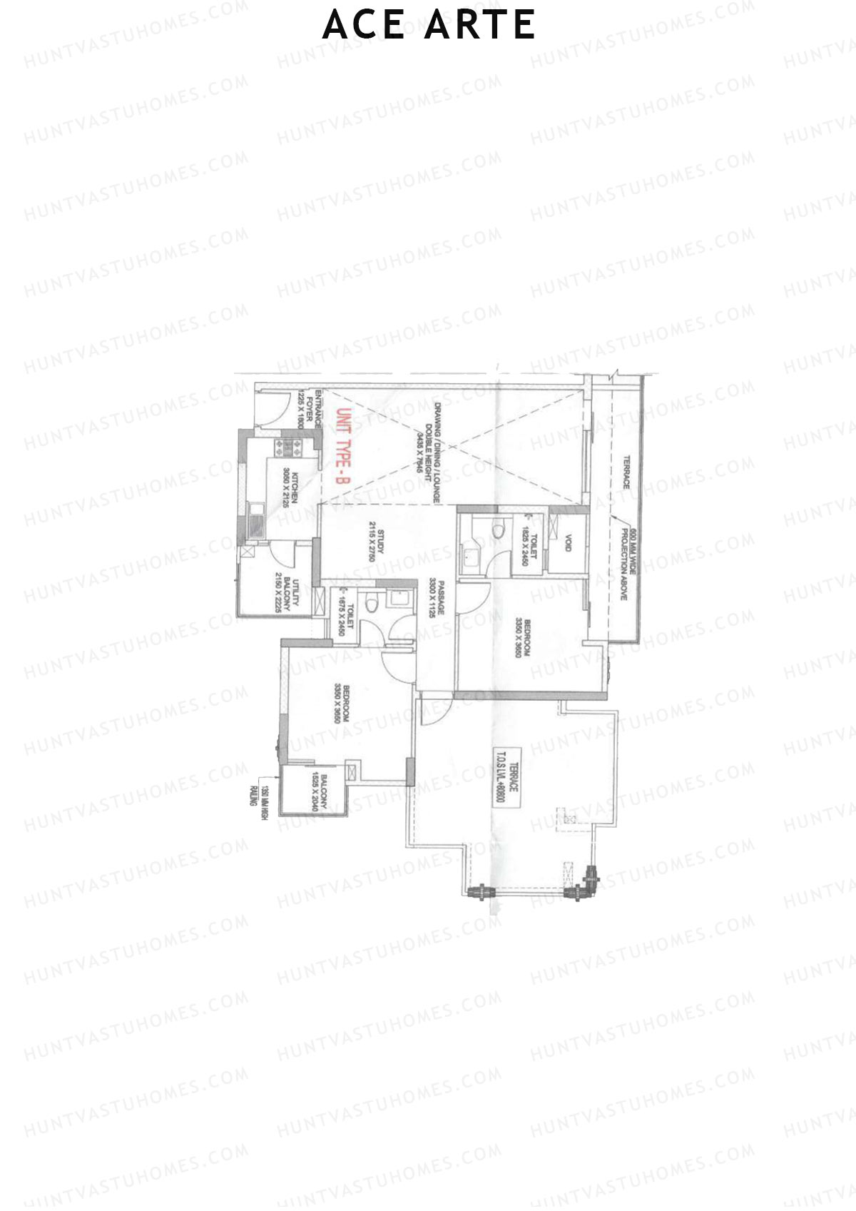 Ace Arte, Tower C5, Unit 3 (Type B), 2BHK, Carpet Area 918   sq ft 