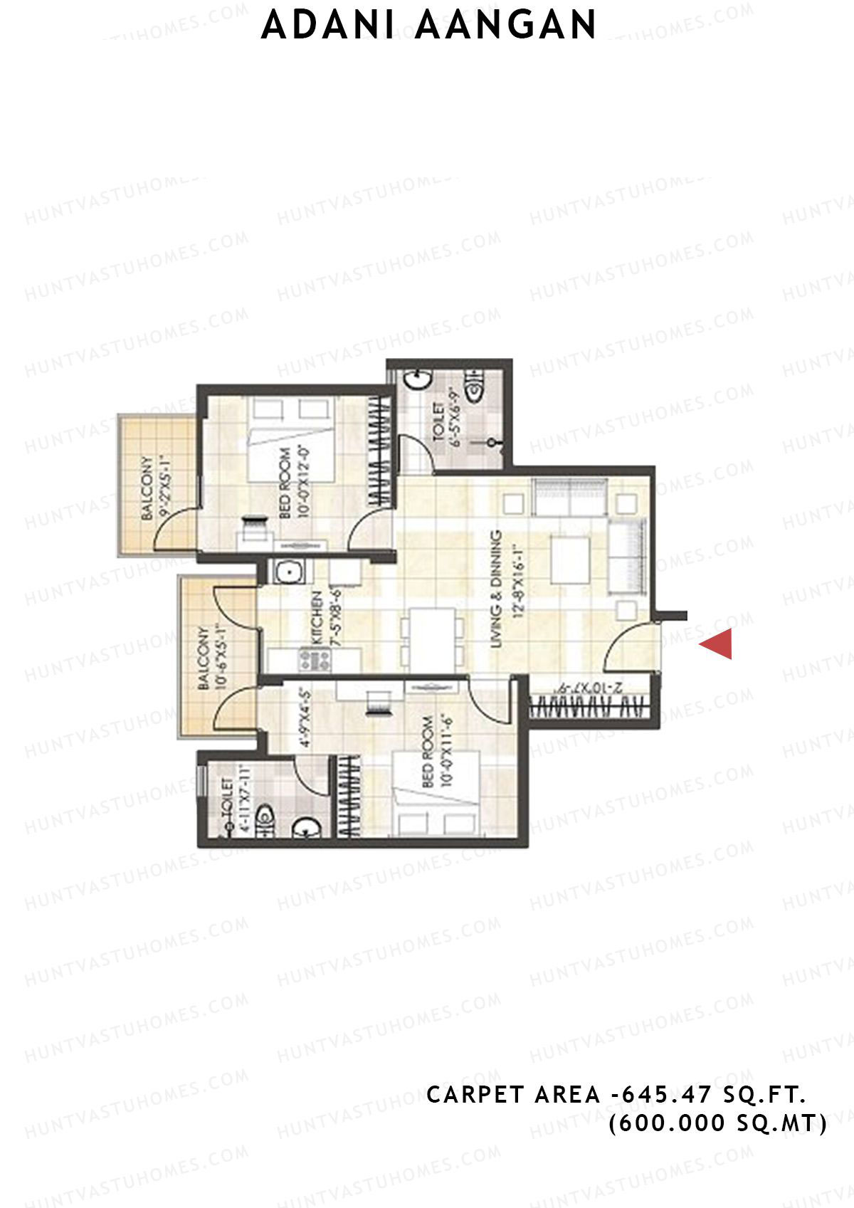 Adani Aangan Tower D1 Unit 5 (Type 12) Floor Plan