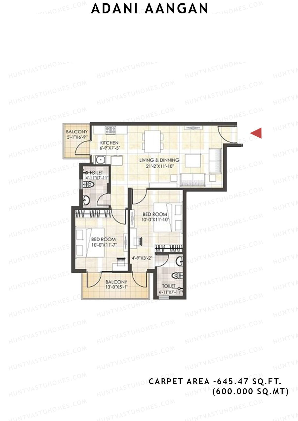 Adani Aangan Tower D2 Unit 1 (Type 11) Floor Plan