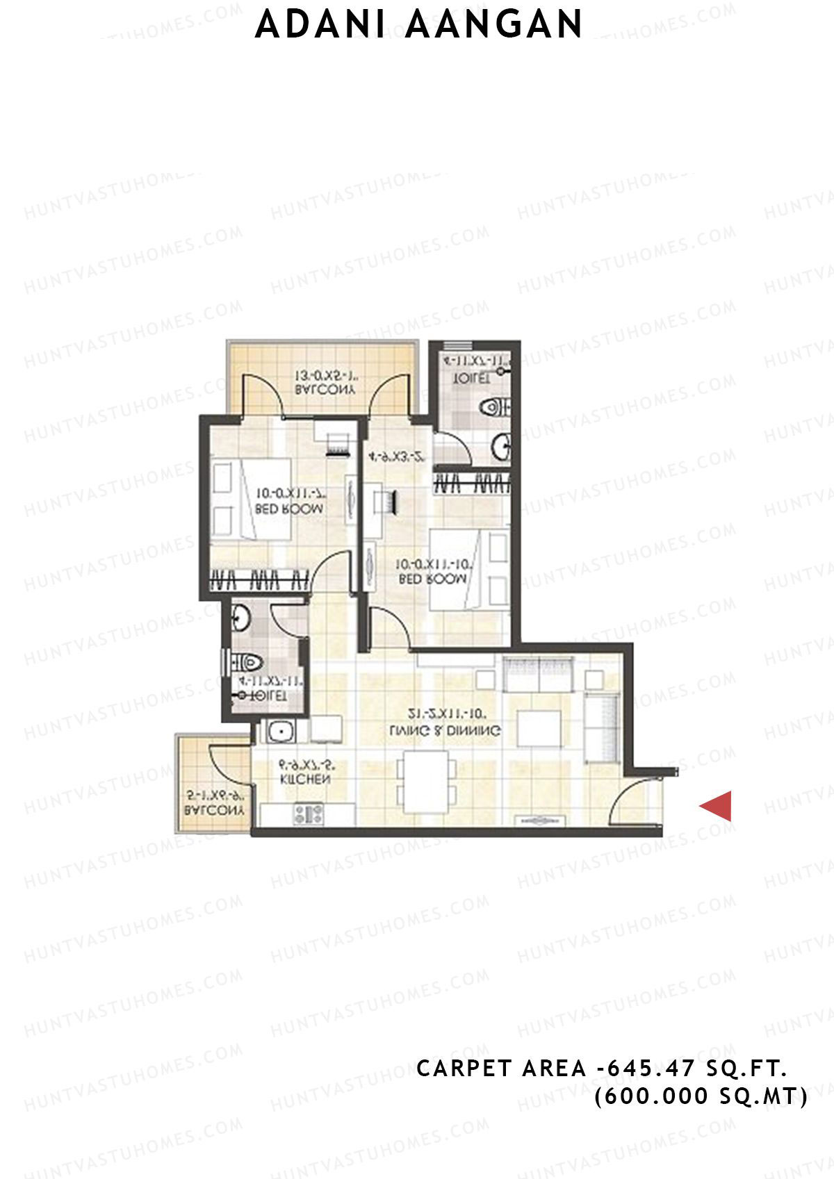Adani Aangan Tower D2 Unit 2 (Type 11) Floor Plan