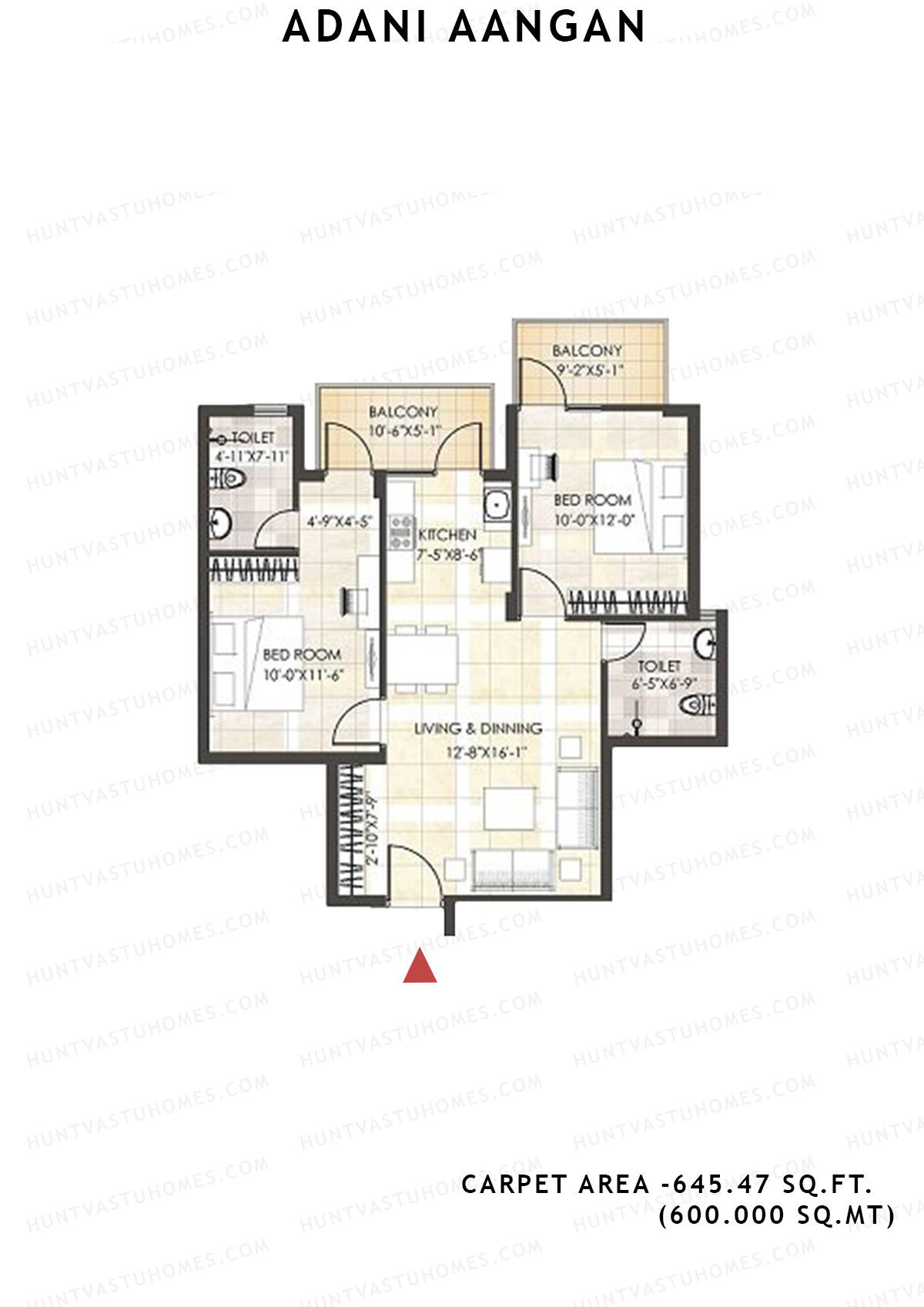 Adani Aangan Tower D2 Unit 3 (Type 12) Floor Plan
