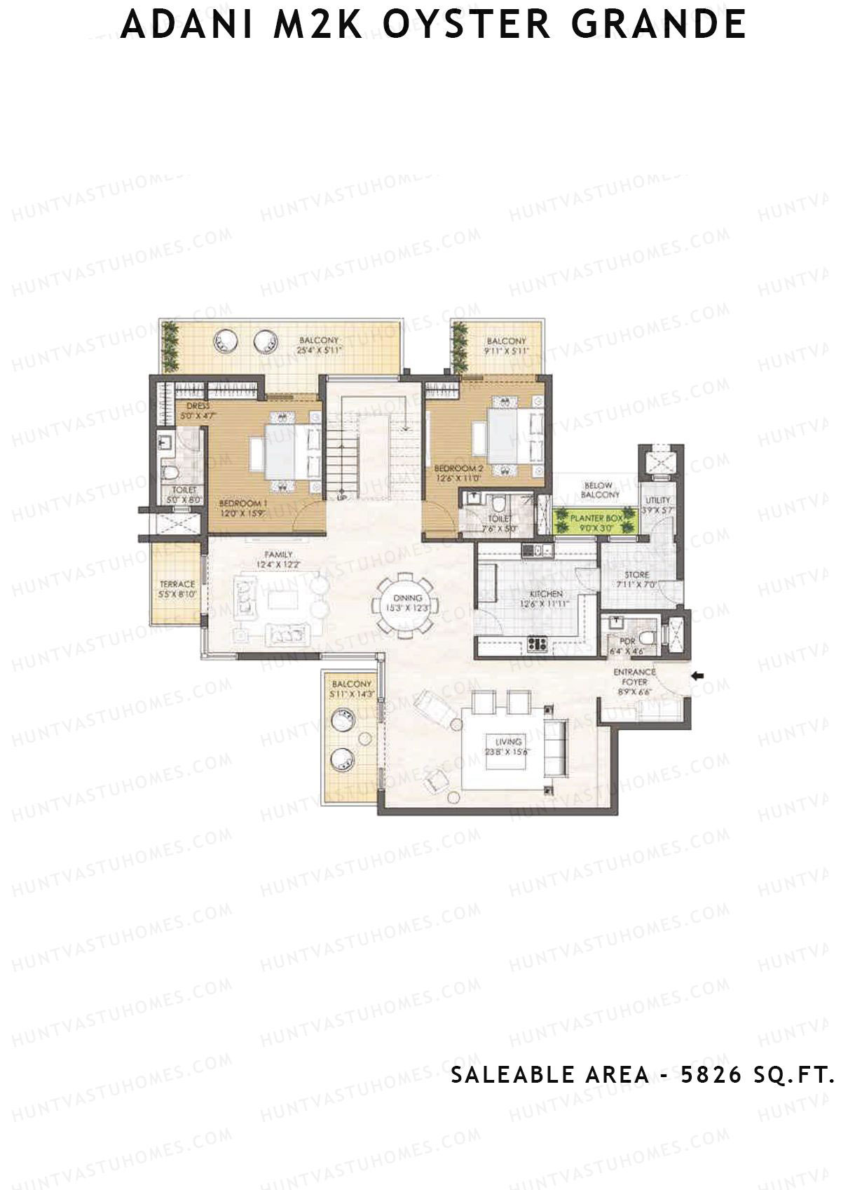 Adani M2K Oyster Grande Tower J Unit 1 (Penthouse) Floor Plan