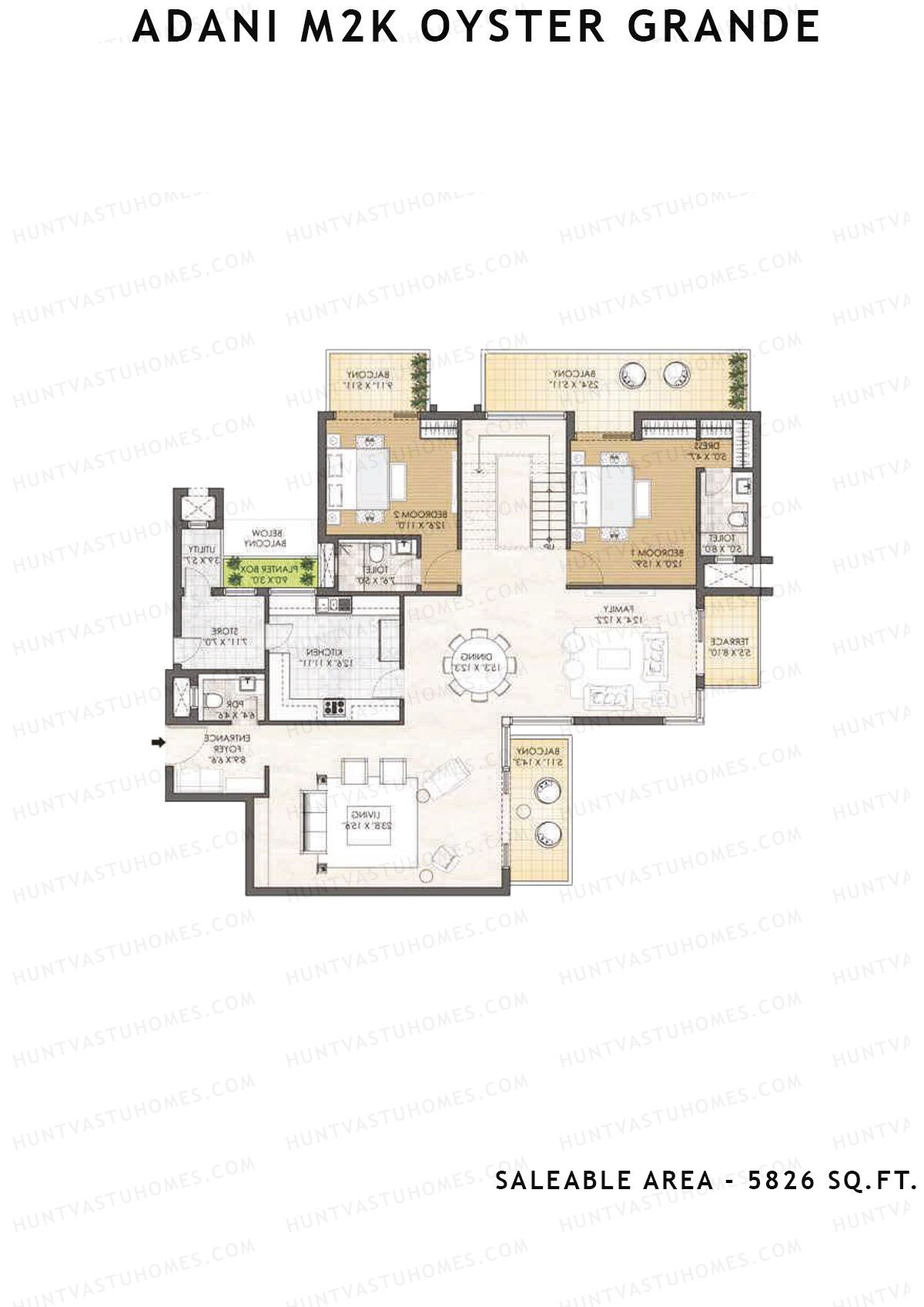 Adani M2K Oyster Grande Tower J Unit 2 (Penthouse) Floor Plan