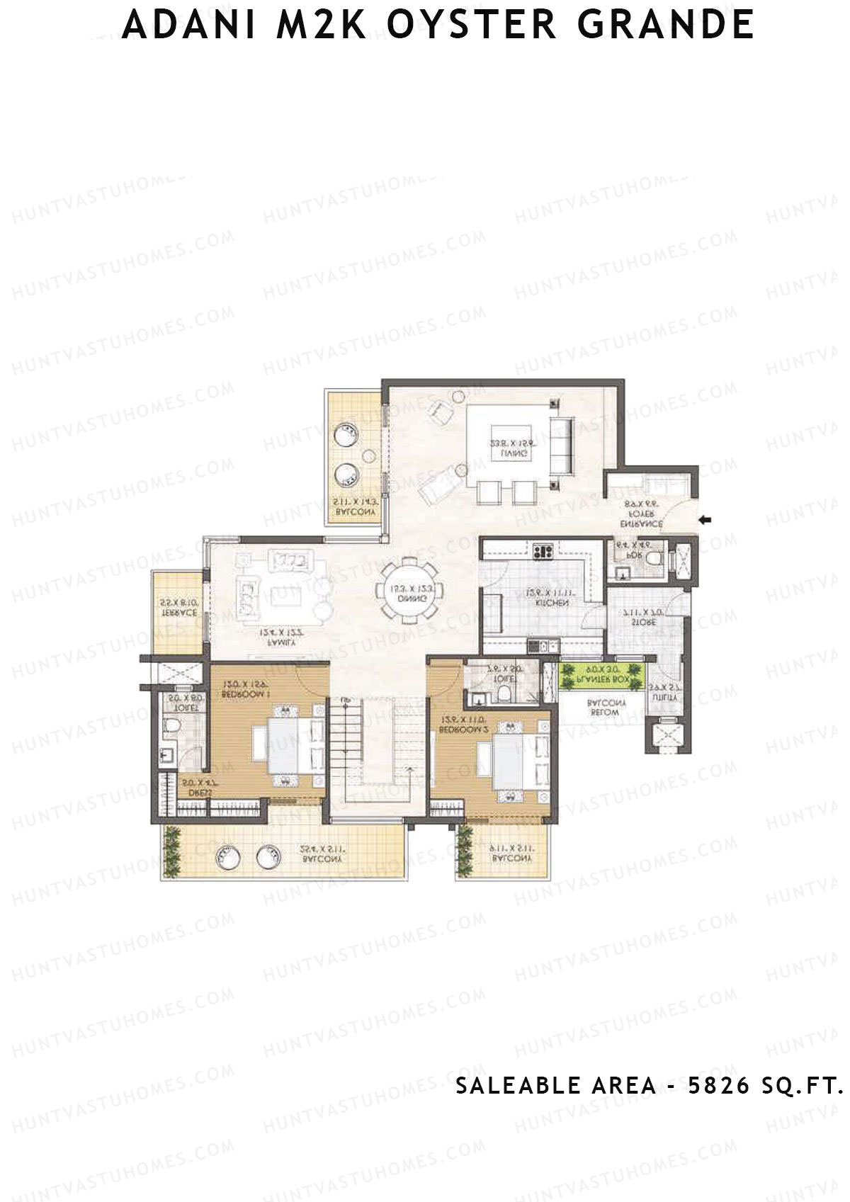 Adani M2K Oyster Grande Tower J Unit 4 (Penthouse) Floor Plan