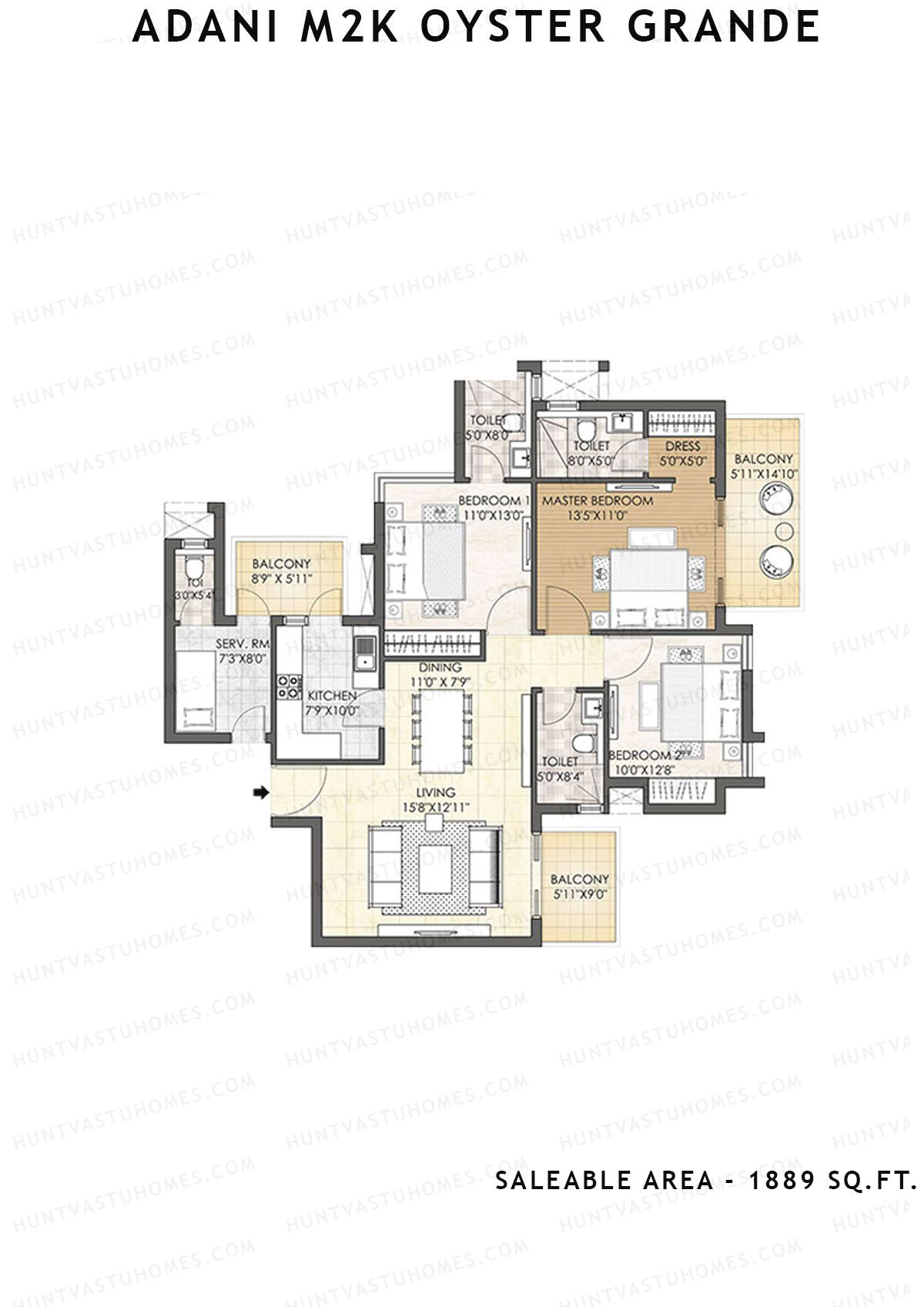 Adani M2K Oyster Grande Tower A Unit 2 (Type B) Floor Plan