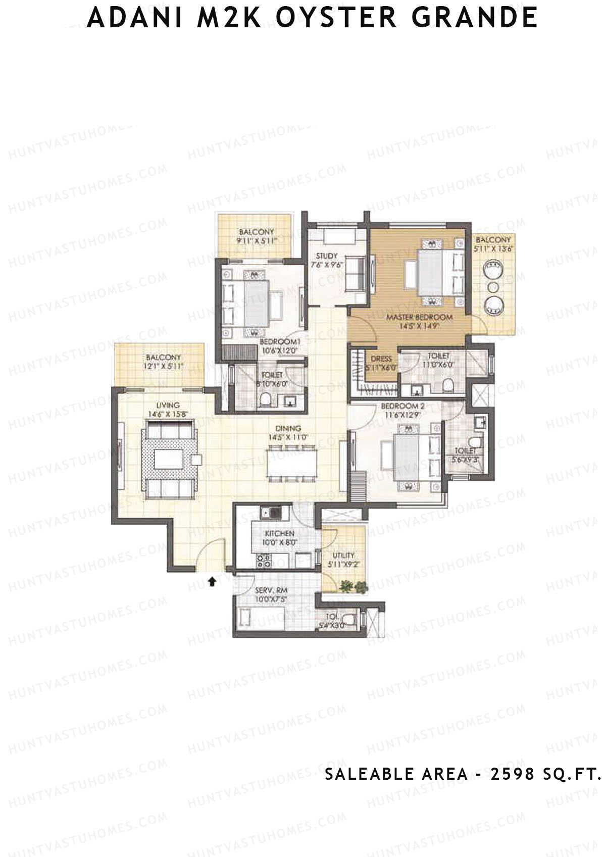 Adani M2K Oyster Grande Tower B Unit 2 (Type A) Floor Plan