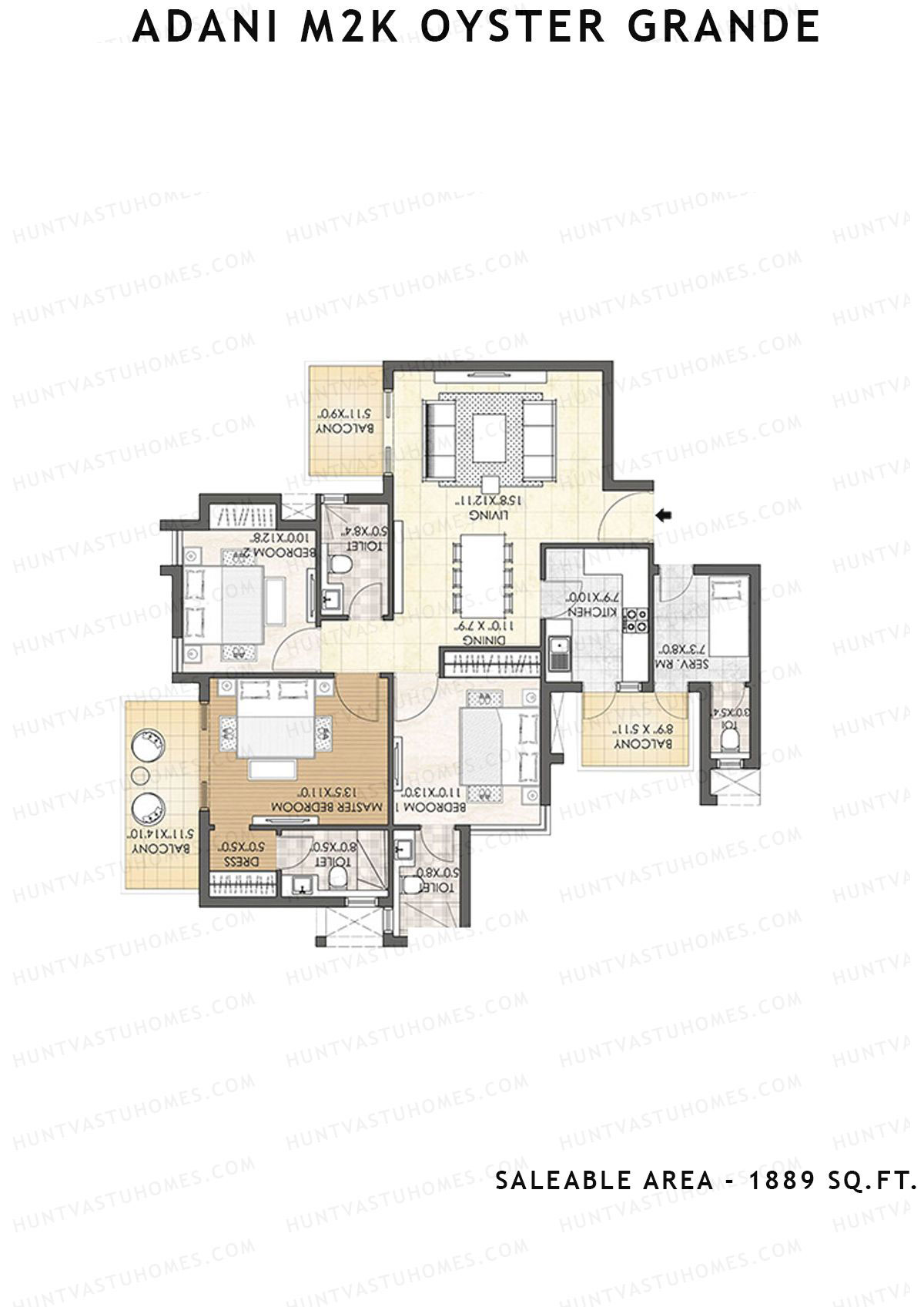 Adani M2K Oyster Grande Tower C Unit 4 (Type B) Floor Plan