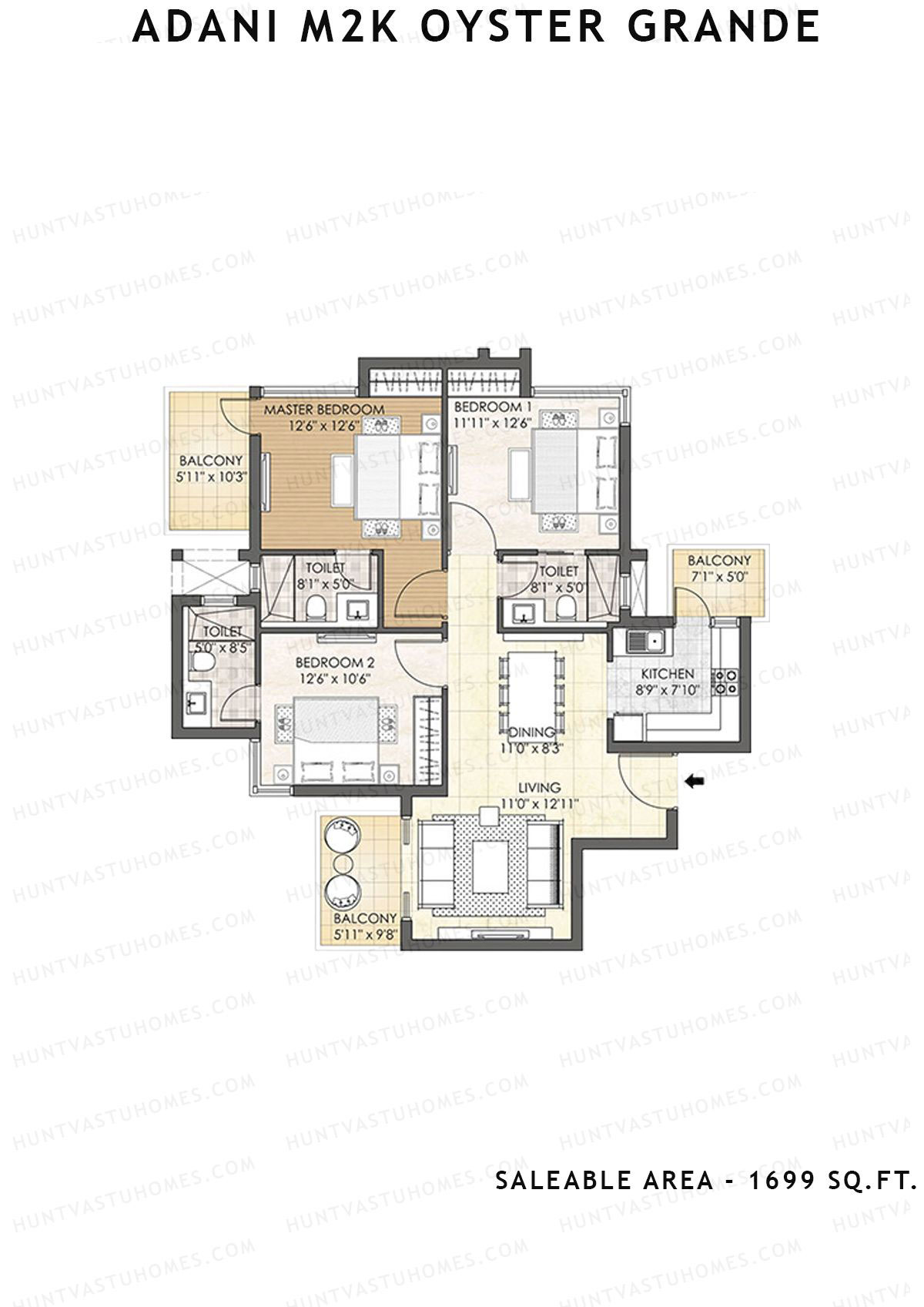 Adani M2K Oyster Grande Tower D Unit 1 (Type A) Floor Plan