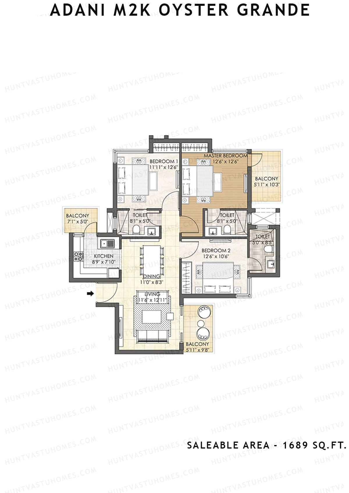 Adani M2K Oyster Grande Tower D Unit 2 (Type B) Floor Plan