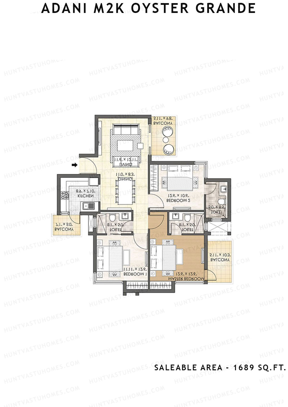 Adani M2K Oyster Grande Tower E Unit 3 (Type B) Floor Plan