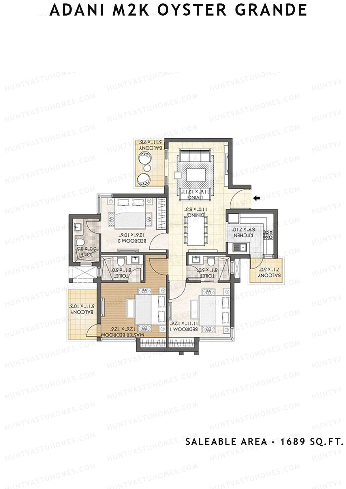 Adani M2K Oyster Grande Tower E Unit 4 (Type B) Floor Plan