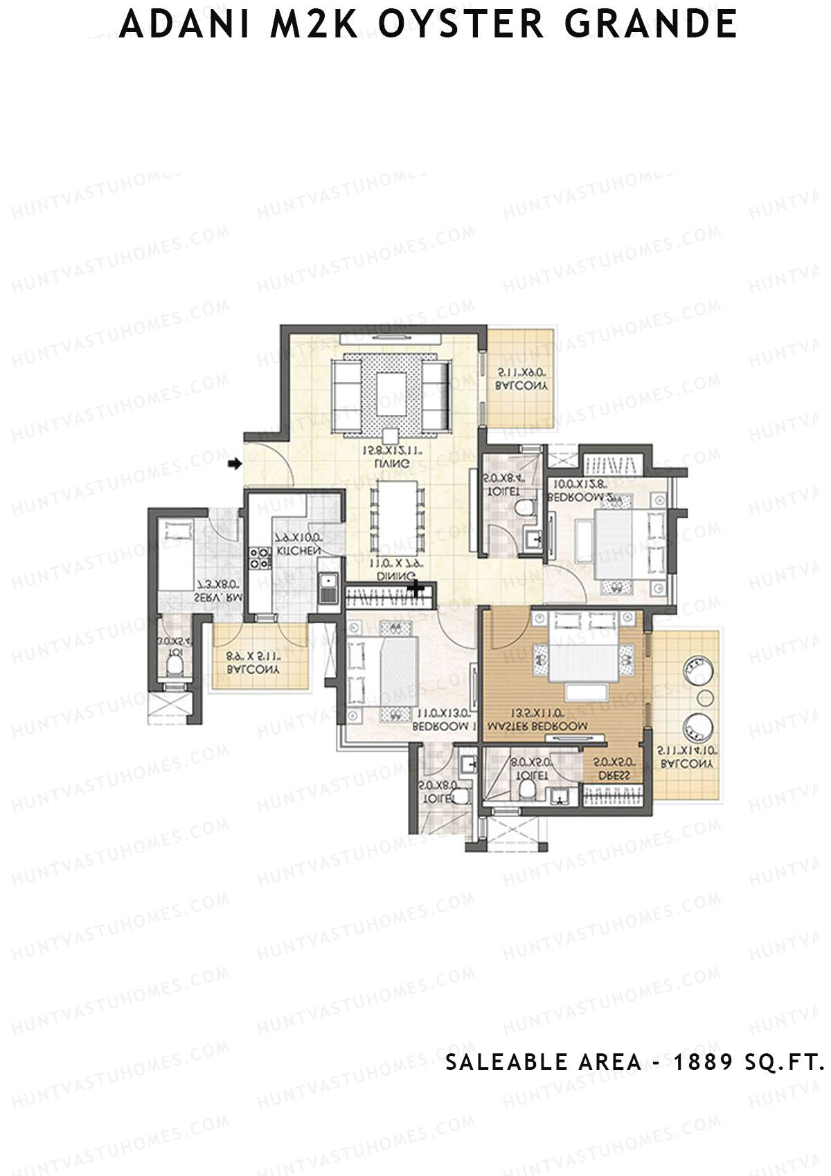 Adani M2K Oyster Grande Tower F Unit 3 (Type B) Floor Plan