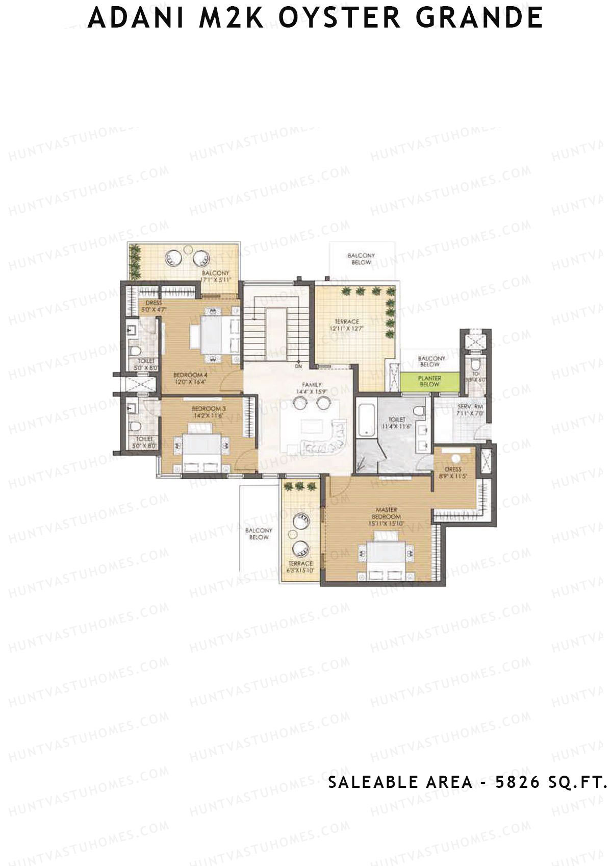 Adani M2K Oyster Grande Tower H Unit 1 (Panthouse) Floor Plan