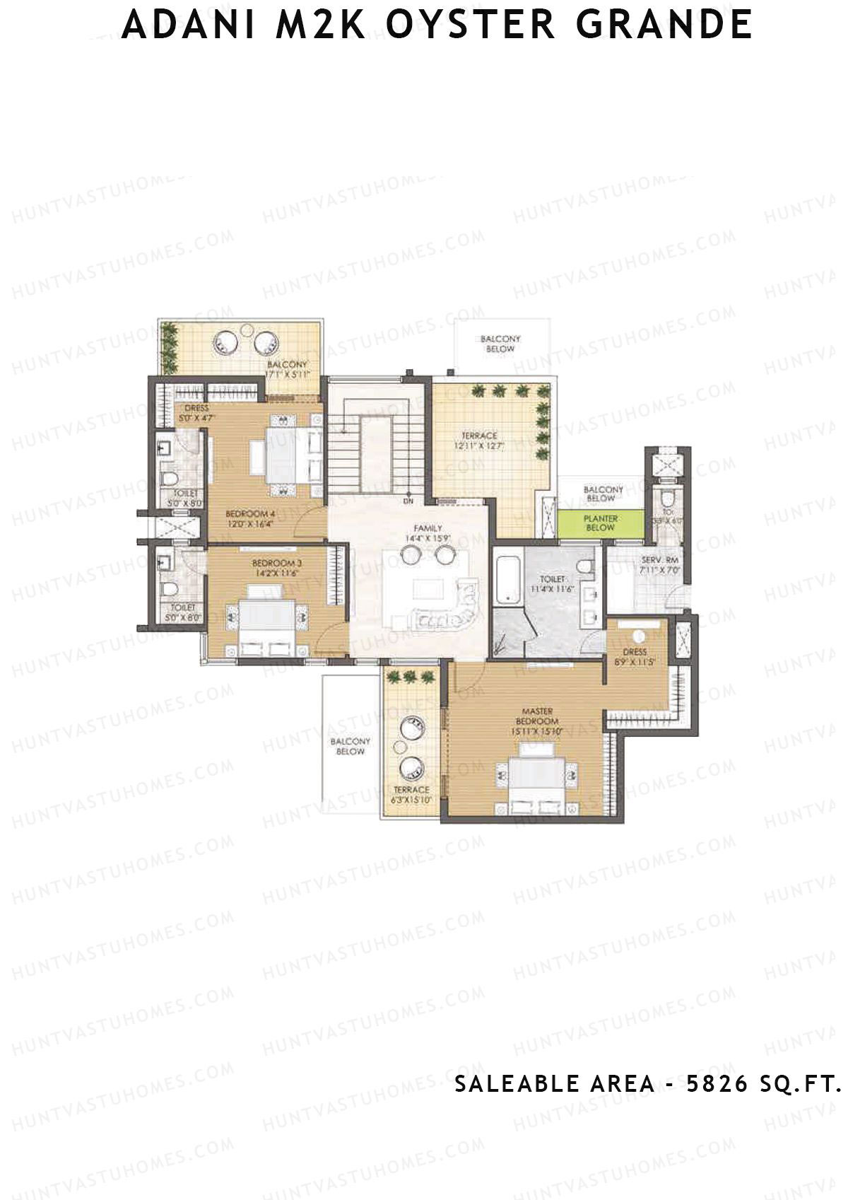 Adani M2K Oyster Grande Tower J Unit 1 (Penthouse) Floor Plan
