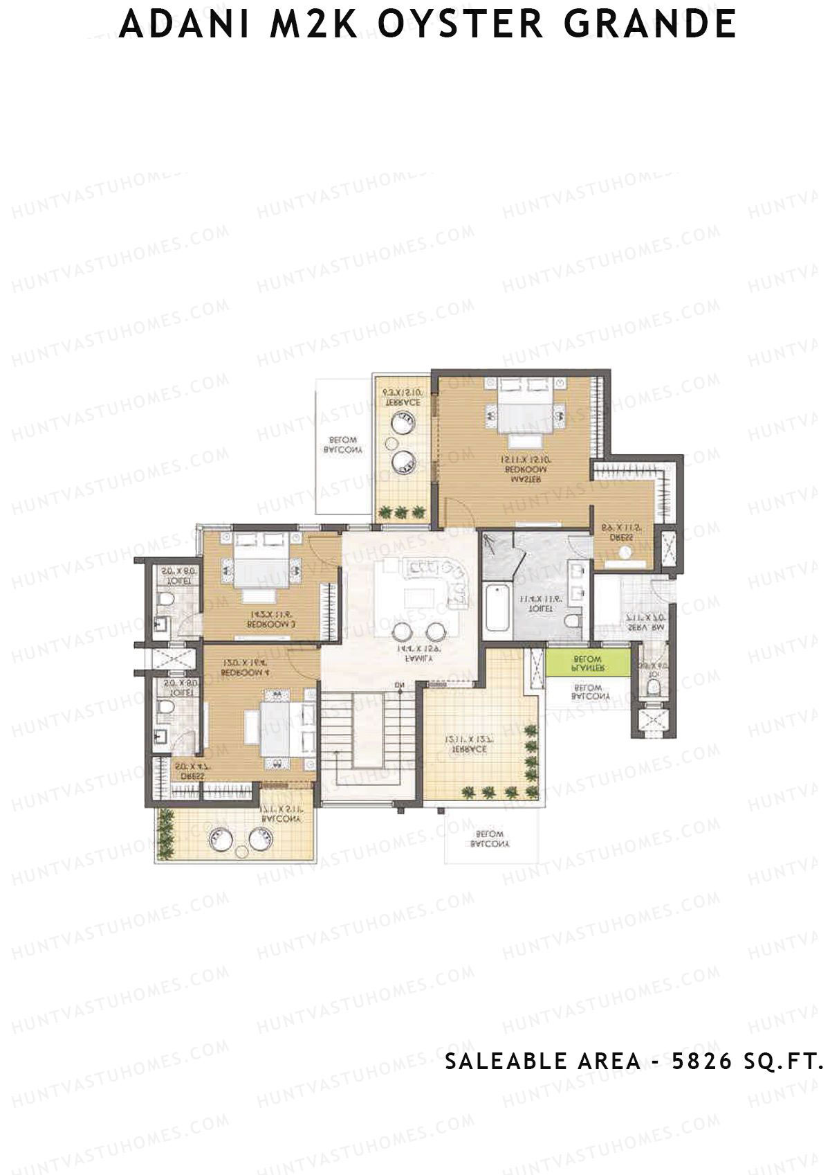 Adani M2K Oyster Grande Tower J Unit 4 (Penthouse) Floor Plan