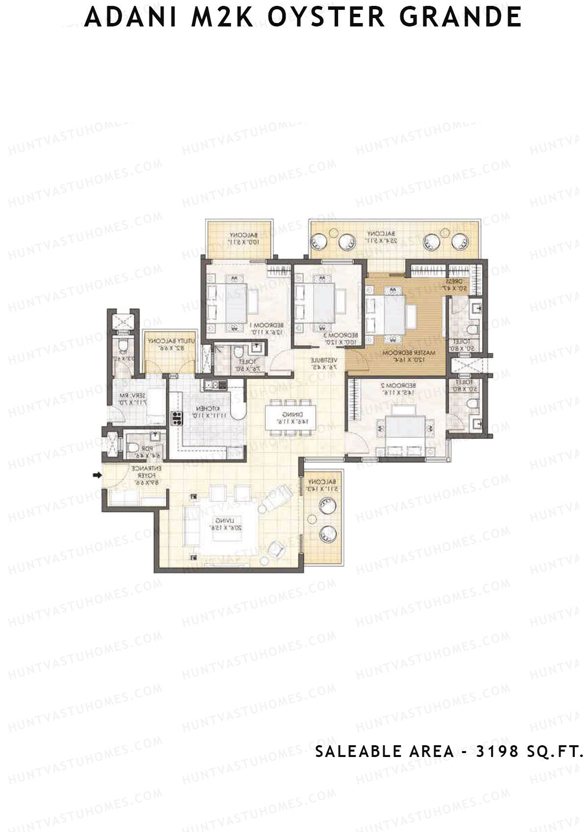 Adani M2K Oyster Grande Tower H Unit 2 (Type A) Floor Plan