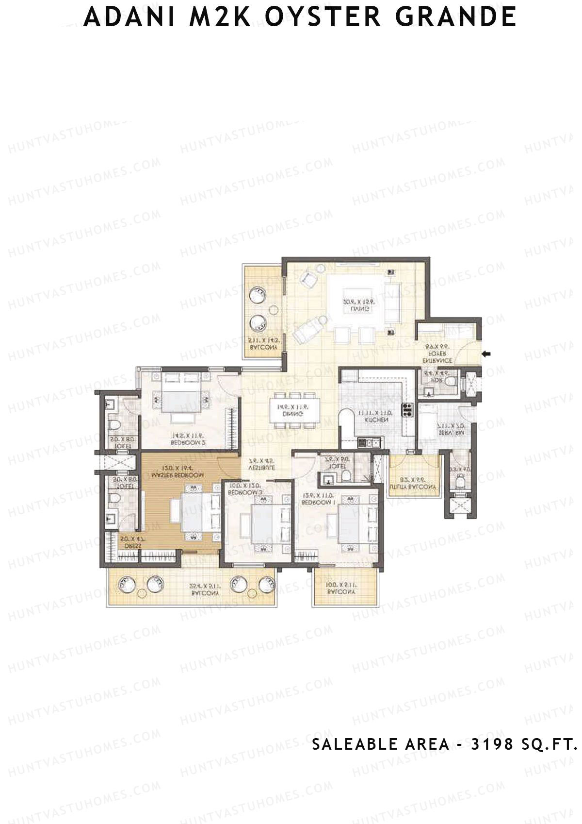 Adani M2K Oyster Grande Tower H Unit 4 (Type A) Floor Plan