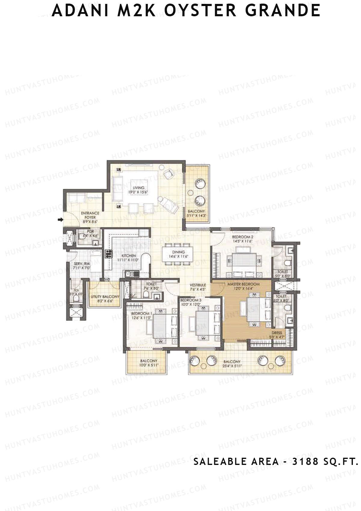 Adani M2K Oyster Grande Tower H Unit 3 (Type B) Floor Plan