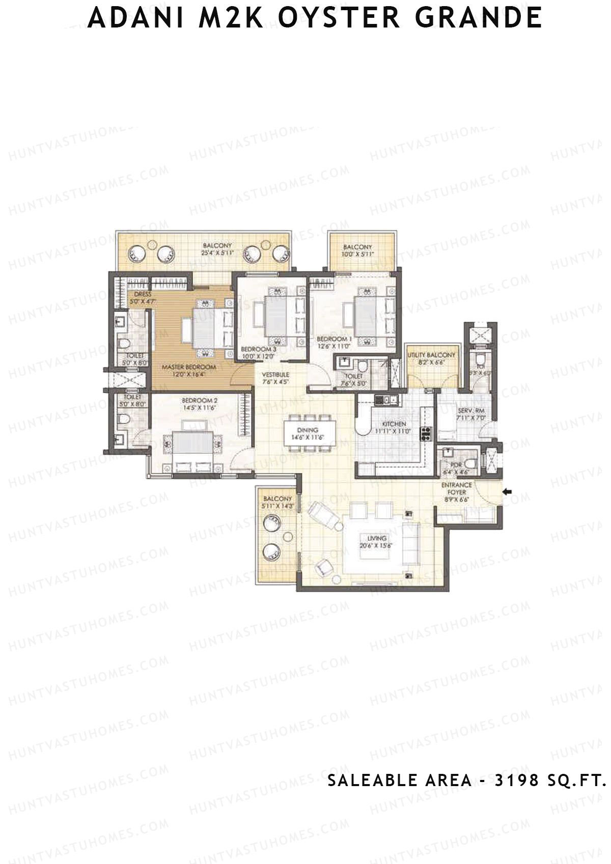Adani M2K Oyster Grande Tower J Unit 1 (Type A) Floor Plan