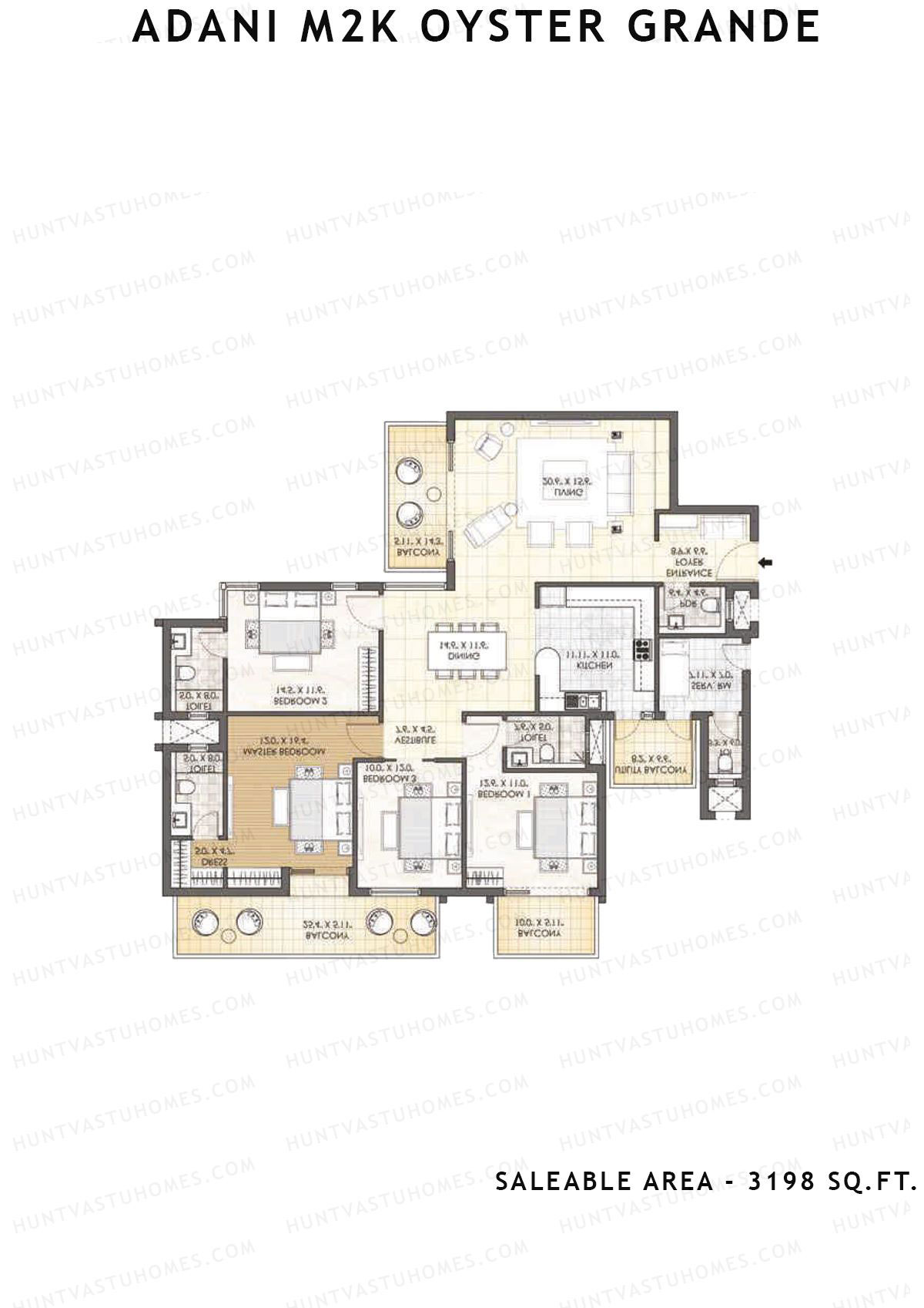 Adani M2K Oyster Grande Tower J Unit 4 (Type A) Floor Plan