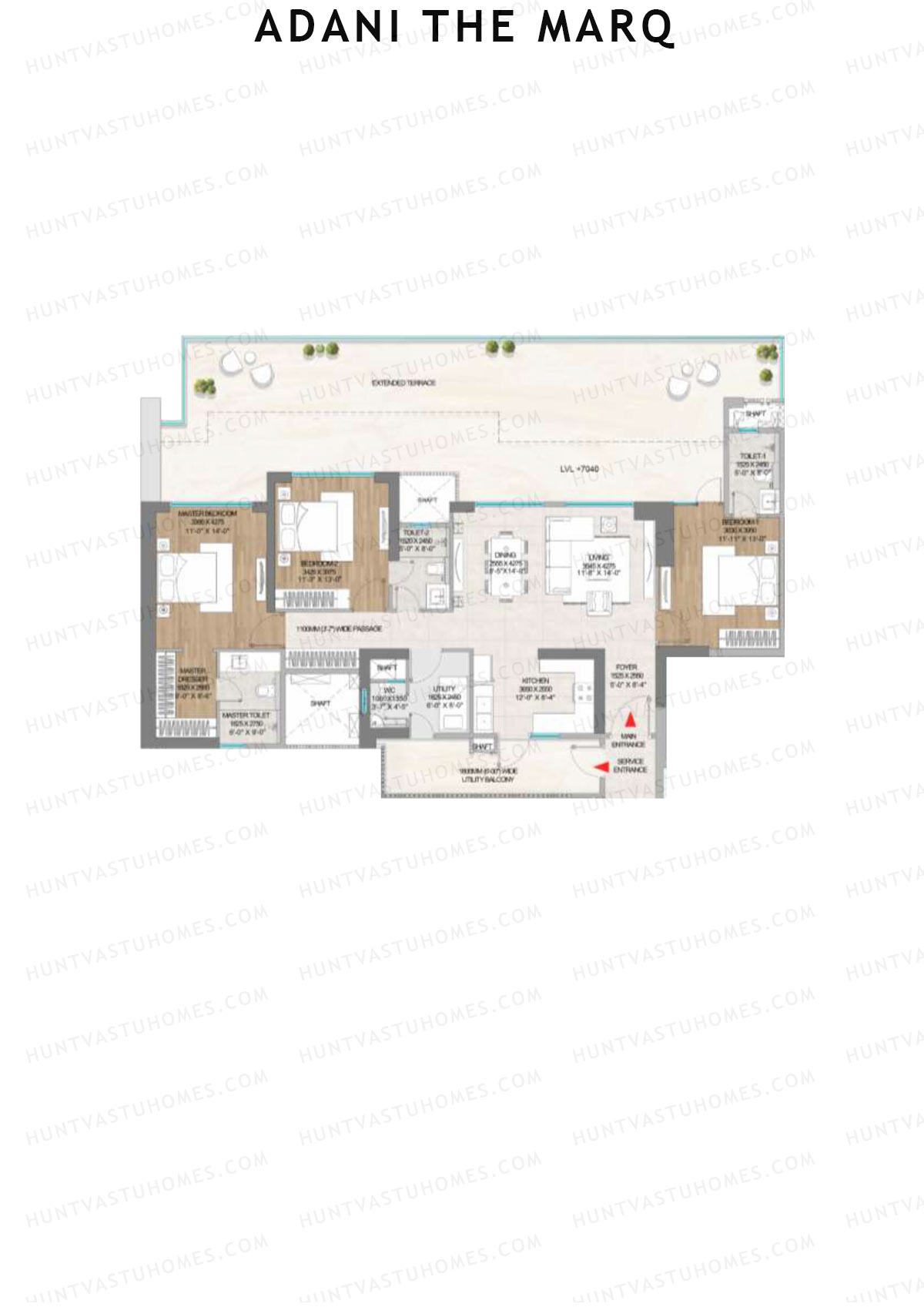 Adani The Marq, Tower A, Unit 2 (Type B), 3BHK, Carpet Area 1287   sq ft 