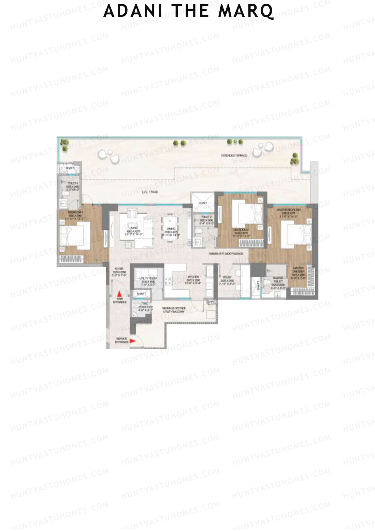 Adani The Marq, Tower A, Unit 3 (Type A), 3BHK, Carpet Area 1333   sq ft 