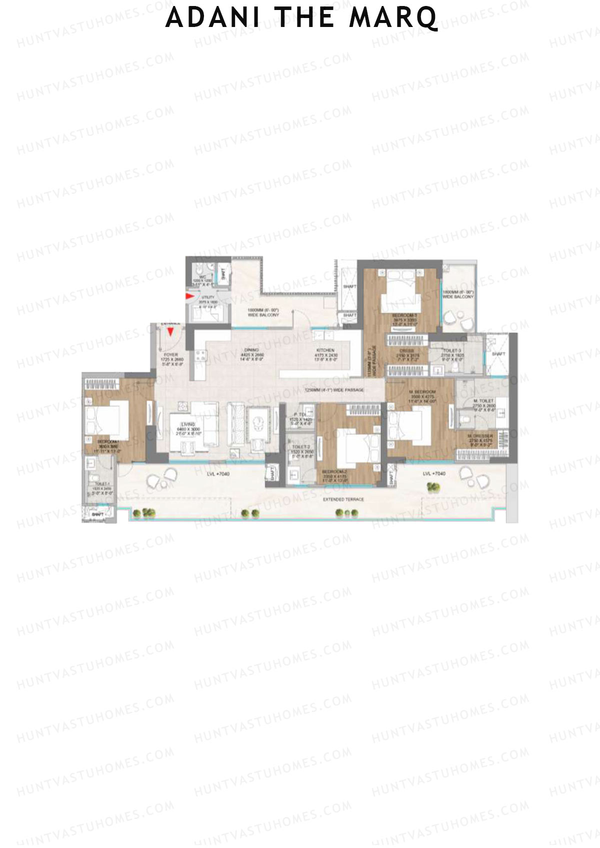 Adani The Marq, Tower A, Unit 4, 4BHK, Carpet Area 1785   sq ft 