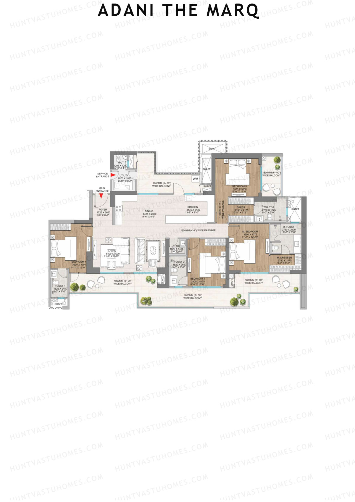 Adani The Marq, Tower A, Unit 4, 4BHK, Carpet Area 1785   sq ft 