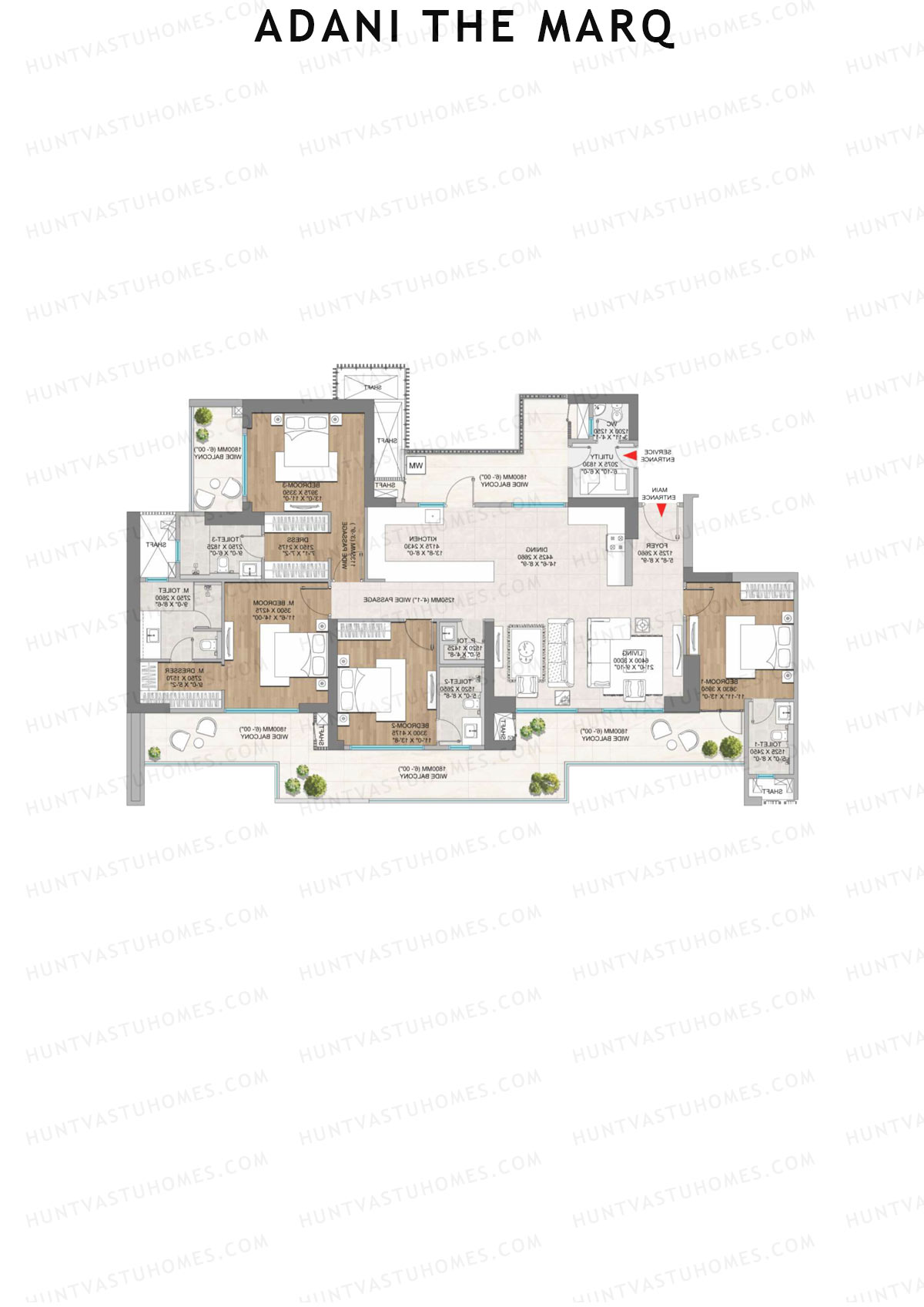 Adani The Marq, Tower B, Unit 1, 4BHK, Carpet Area 1785   sq ft 