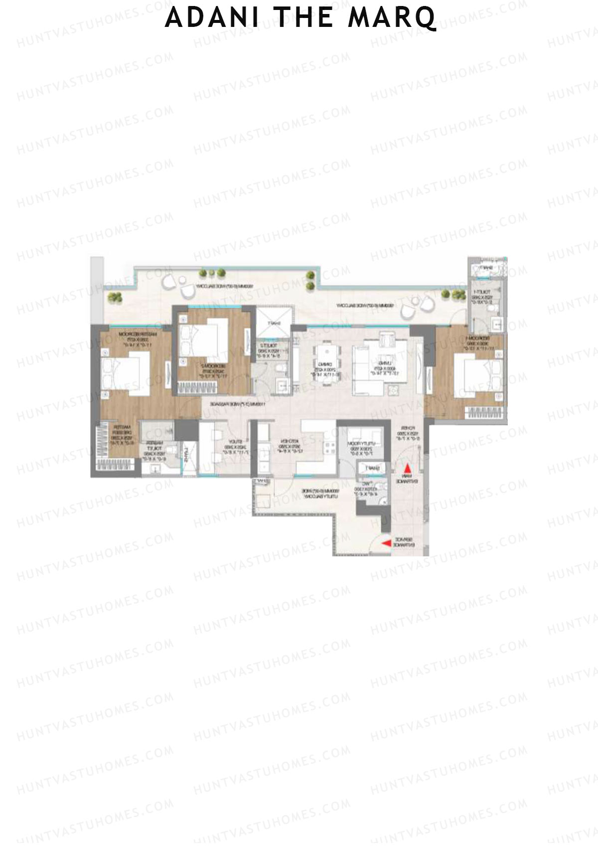 Adani The Marq, Tower B, Unit 2 (Type A), 3BHK, Carpet Area 1333   sq ft 
