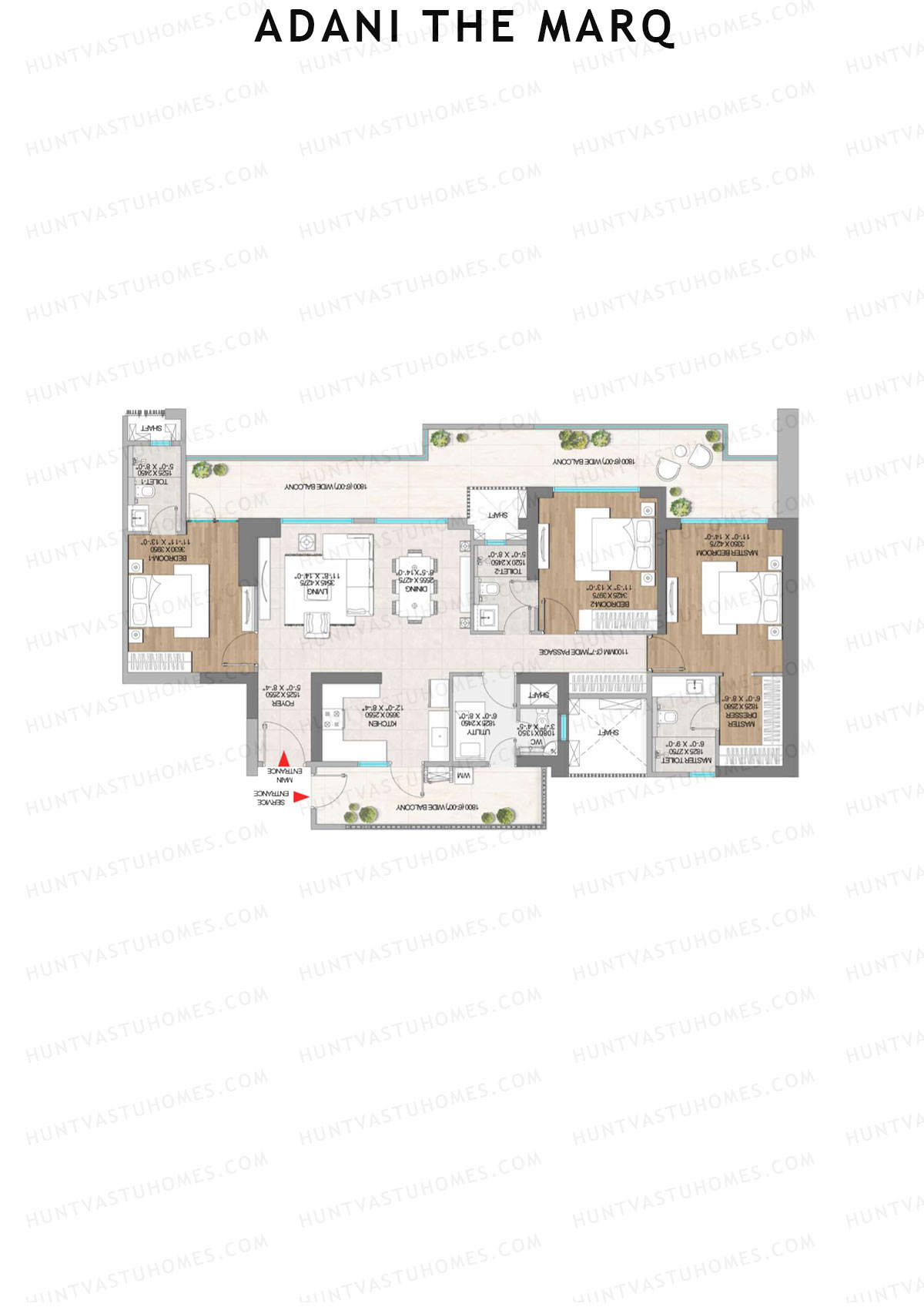 Adani The Marq, Tower B, Unit 3 (Type B), 3BHK, Carpet Area 1287   sq ft 