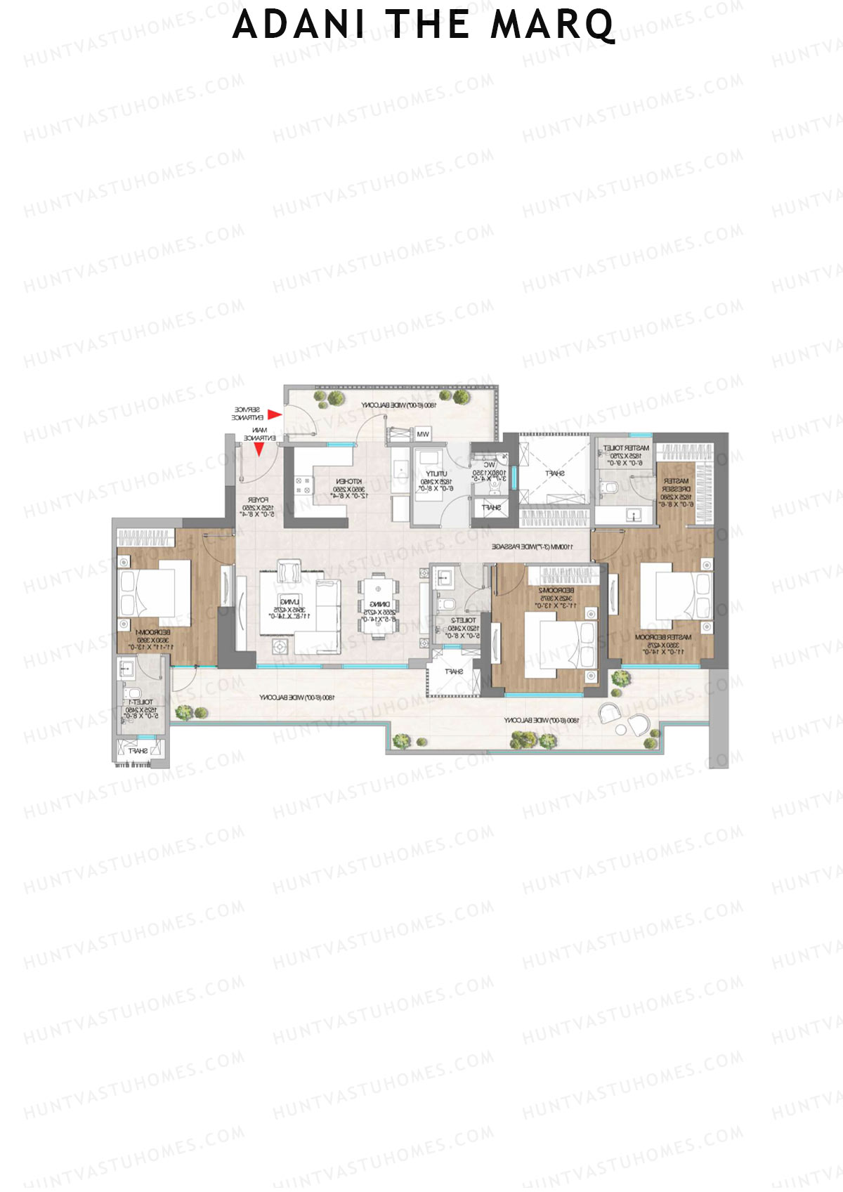 Adani The Marq, Tower B, Unit 4 (Type B), 3BHK, Carpet Area 1288   sq ft 