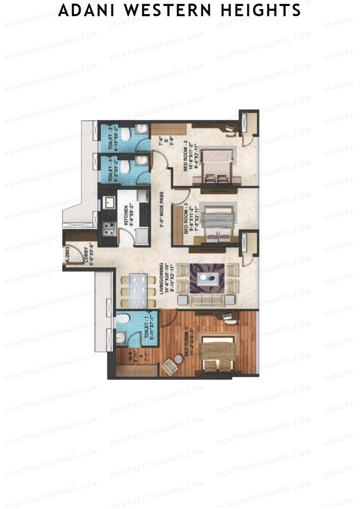 Adani Western Heights Wing A Unit 3 Floor Plan
