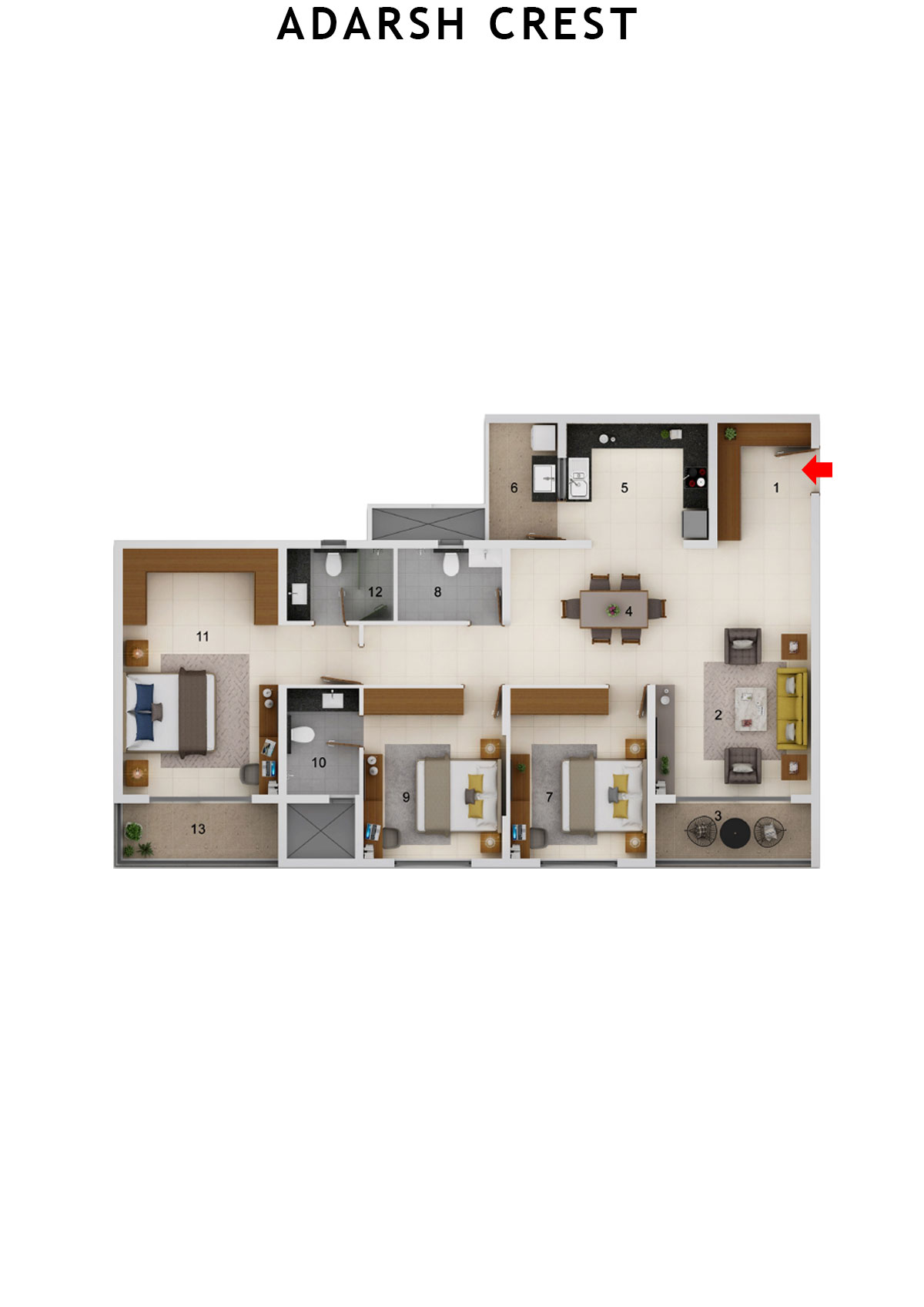 Adarsh Crest Block 1 Unit 1 Floor Plan