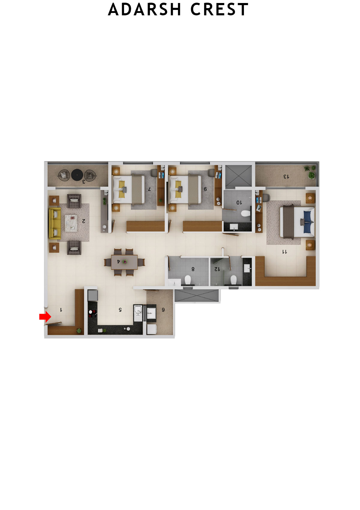 Adarsh Crest Block 1 Unit 3 Floor Plan