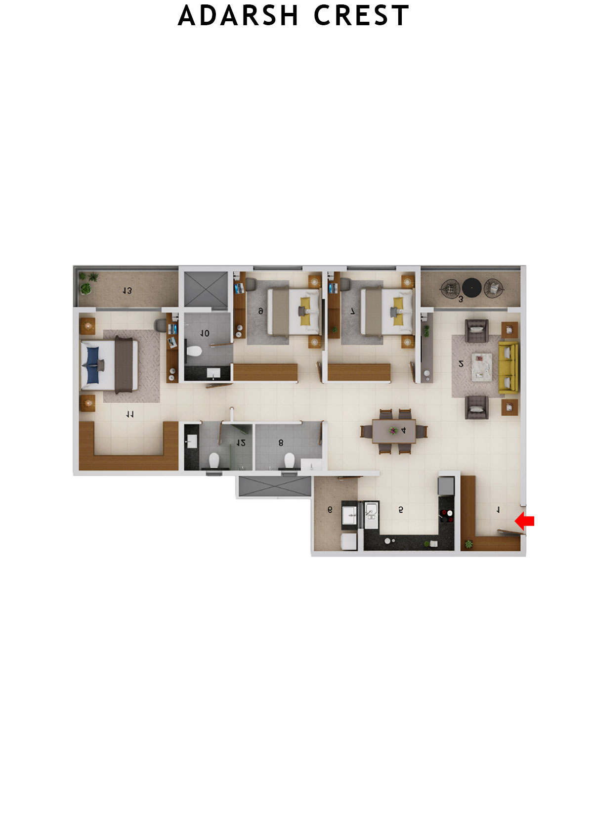Adarsh Crest Block 1 Unit 6 Floor Plan