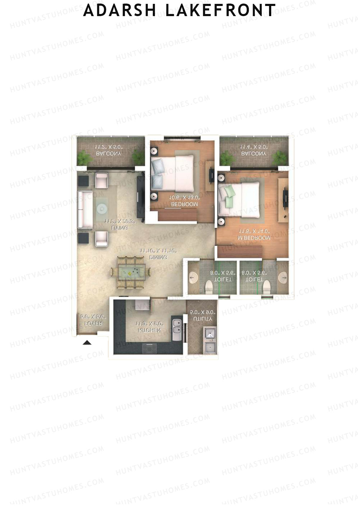 Adarsh Lakefront Tower A Unit 2 (Type 2B) Floor Plan