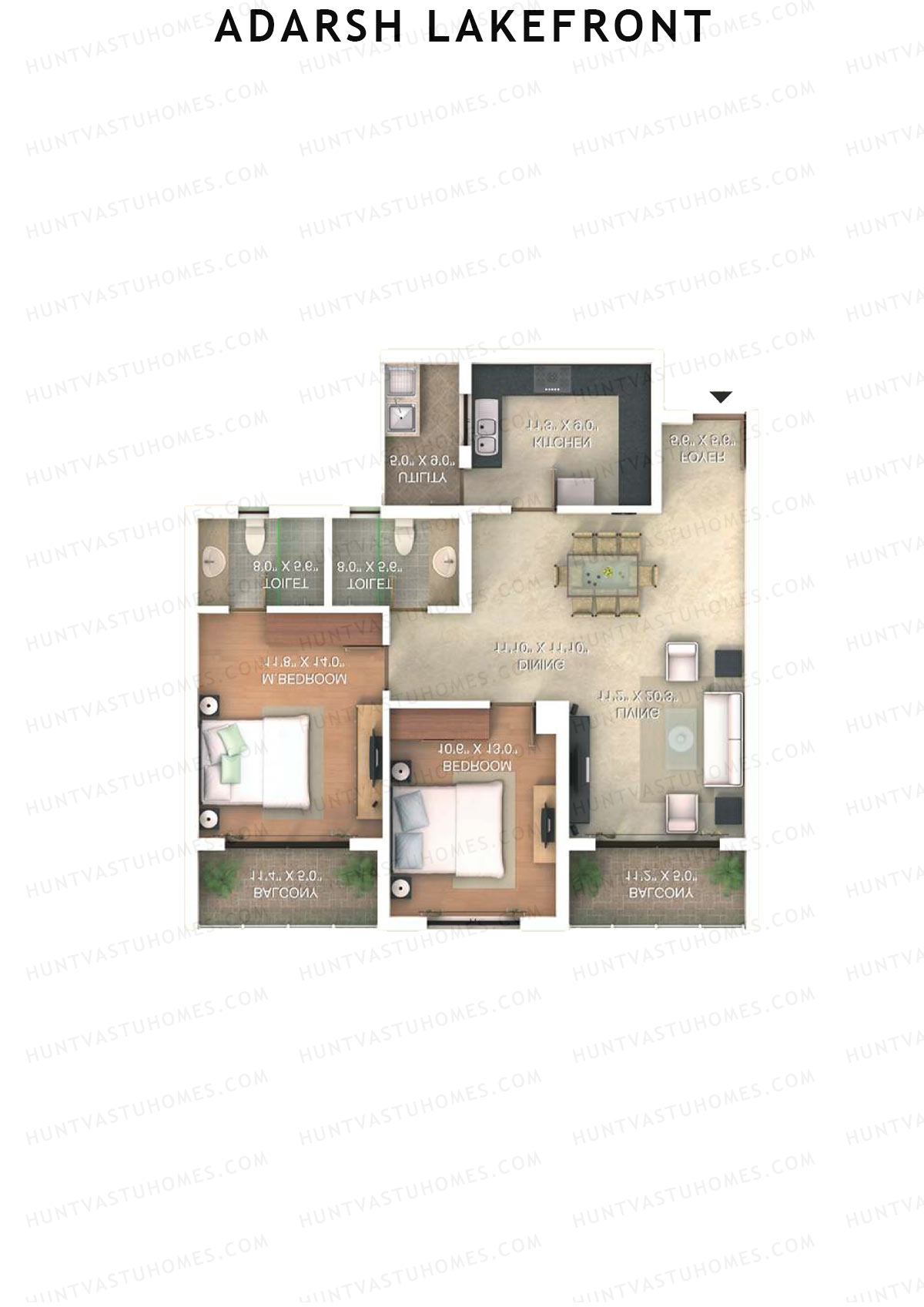 Adarsh Lakefront Tower A Unit 4 (Type 2D) Floor Plan