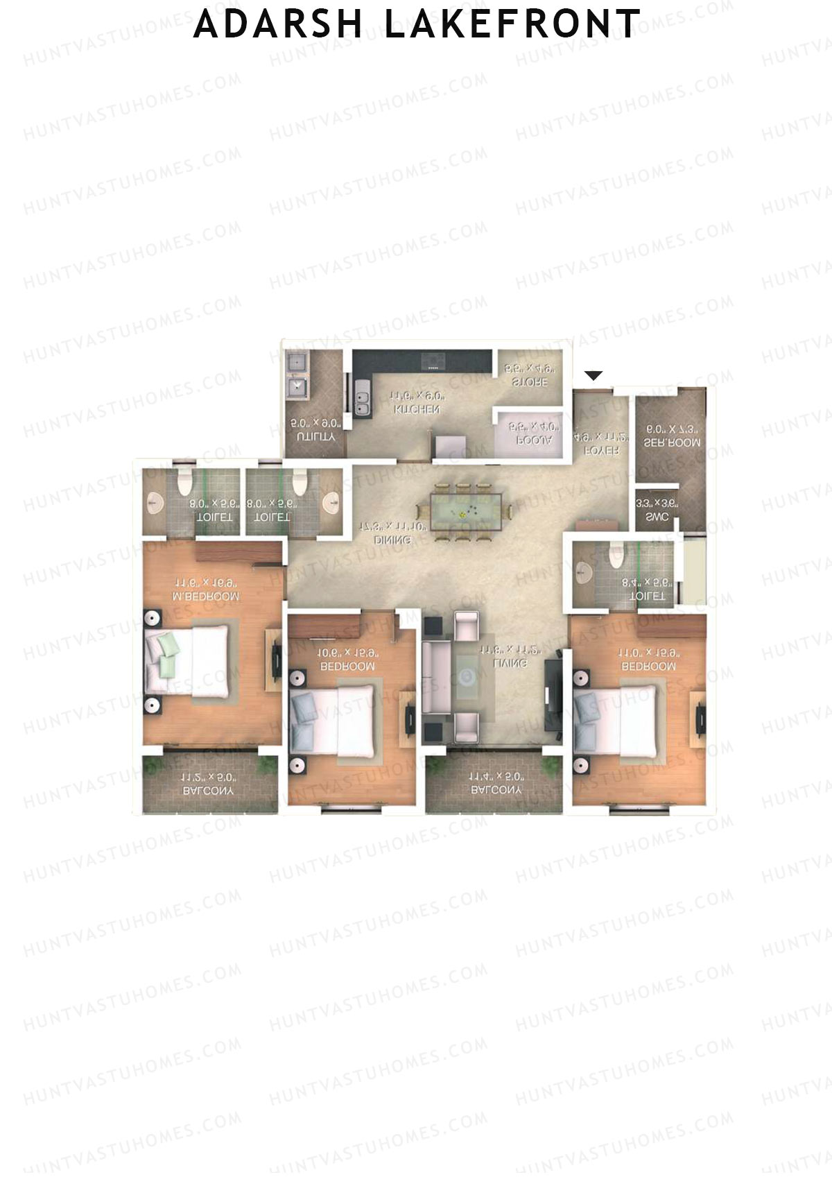 Adarsh Lakefront Tower C Unit 4 (Type 3D) Floor Plan