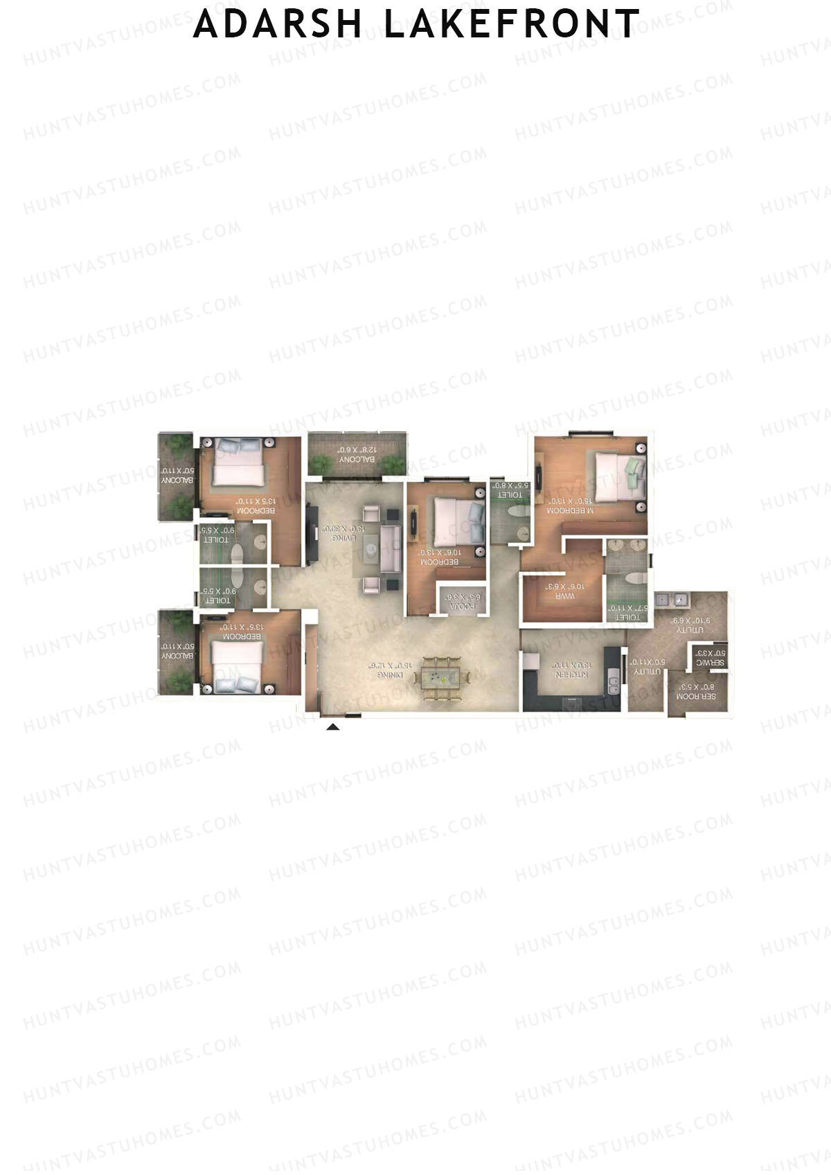 Adarsh Lakefront Tower J Unit 1 (Type 4B) Floor Plan