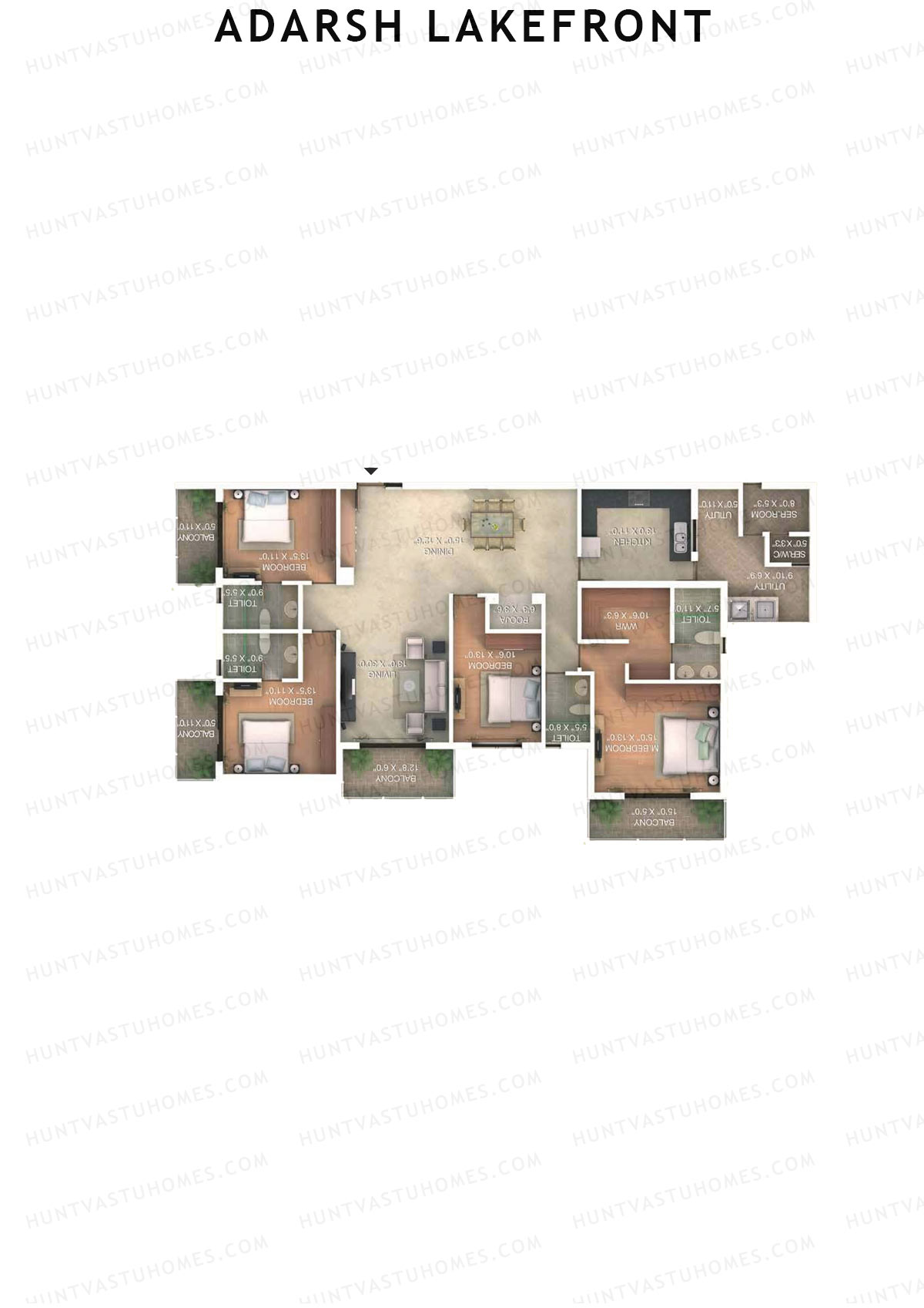 Adarsh Lakefront Tower J Unit 4 (Type 4A) Floor Plan