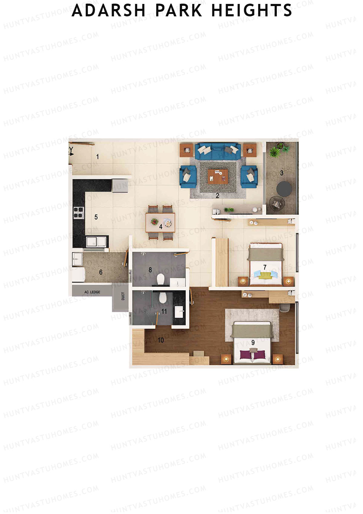 Adarsh Park Heights Block B Unit 3 (Type 2C) Floor Plan