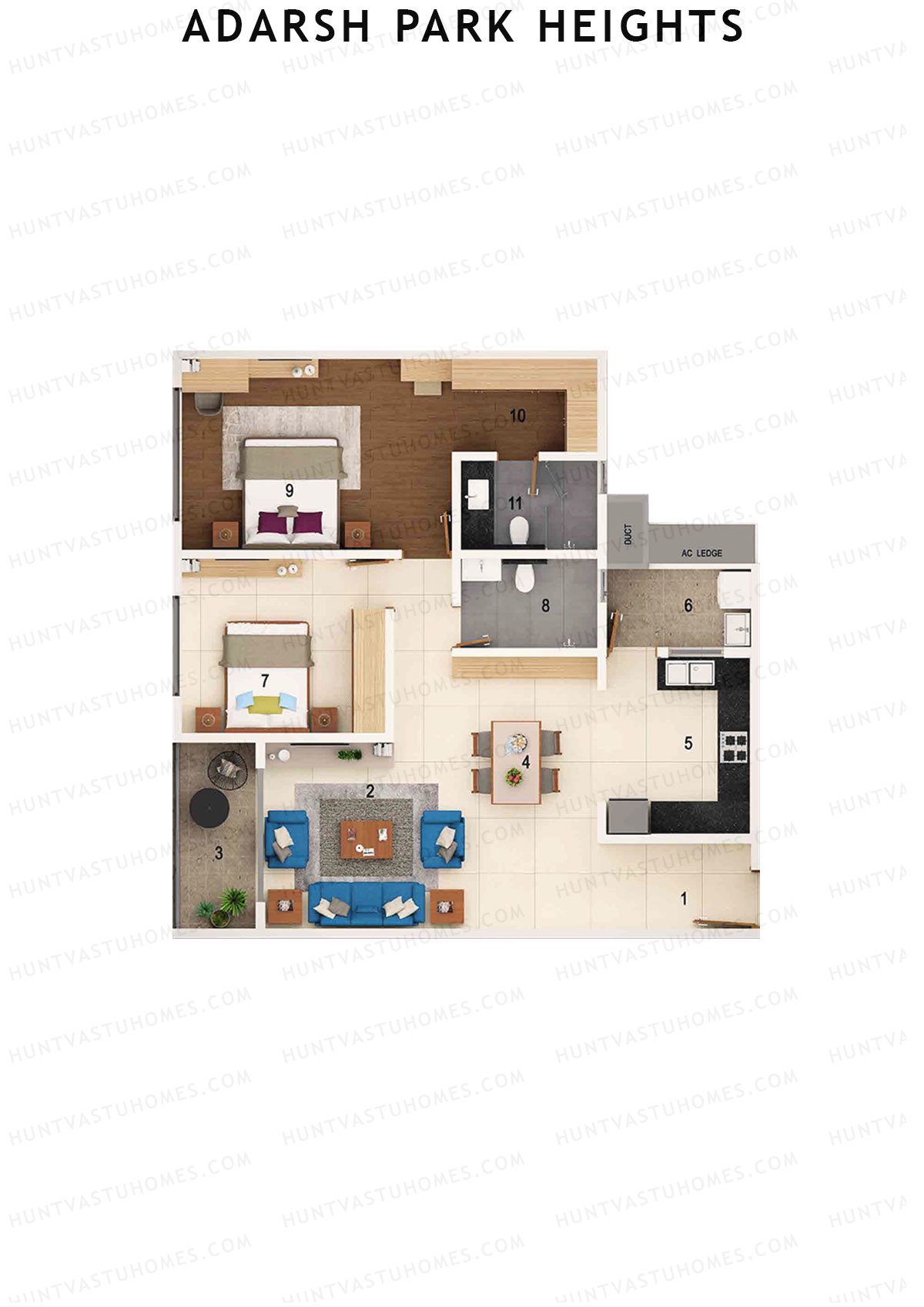 Adarsh Park Heights Block C Unit 1 (Type 2A) Floor Plan