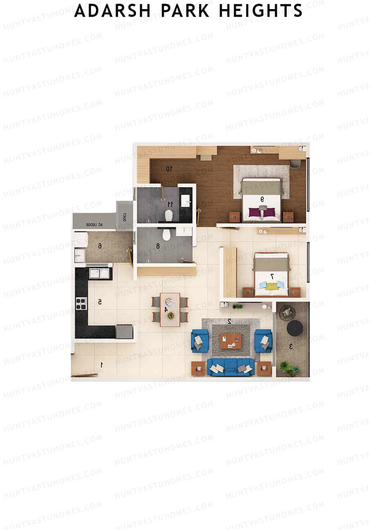 Adarsh Park Heights Block C Unit 2 (Type 2B) Floor Plan