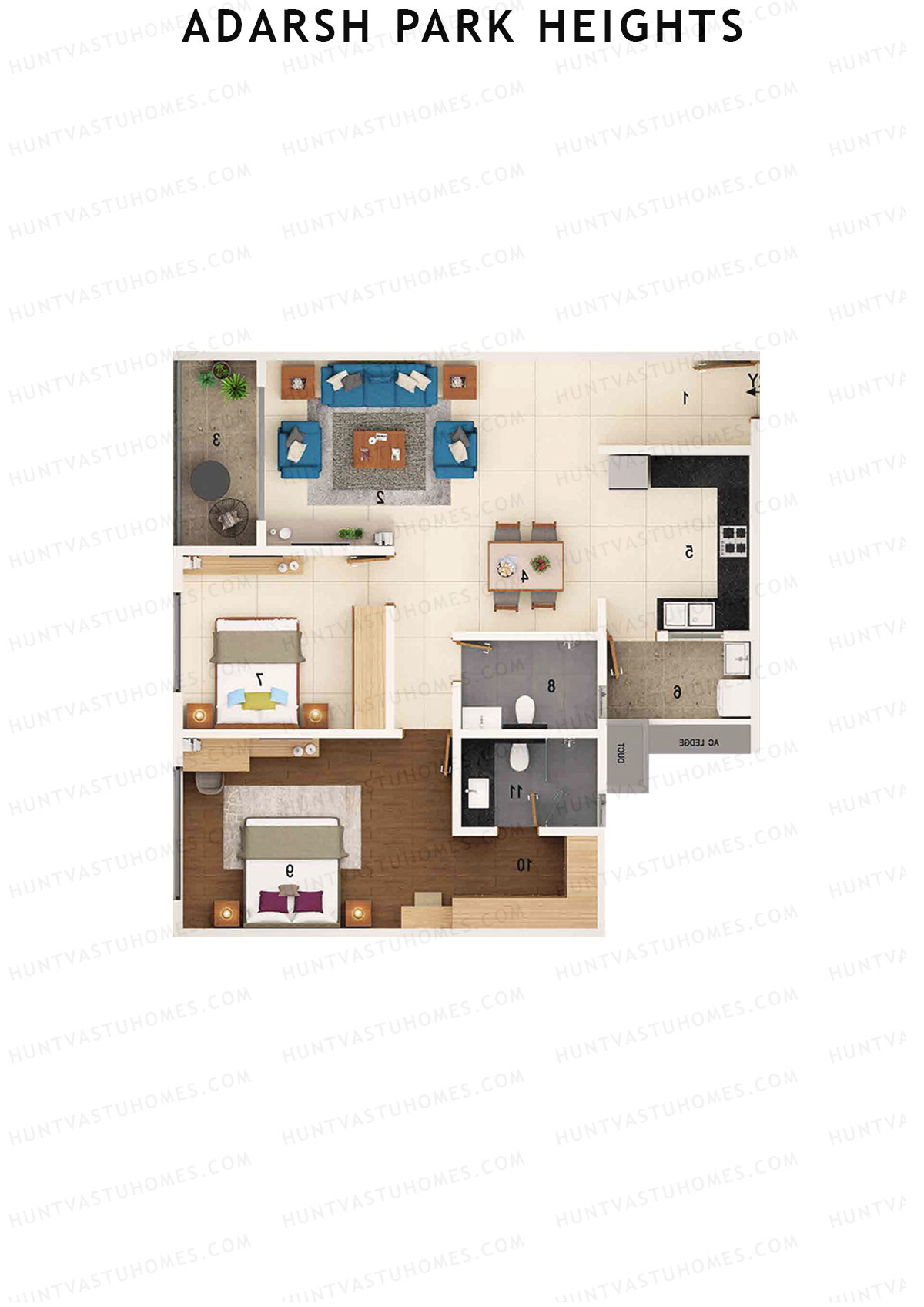 Adarsh Park Heights Block C Unit 4 (Type 2D) Floor Plan