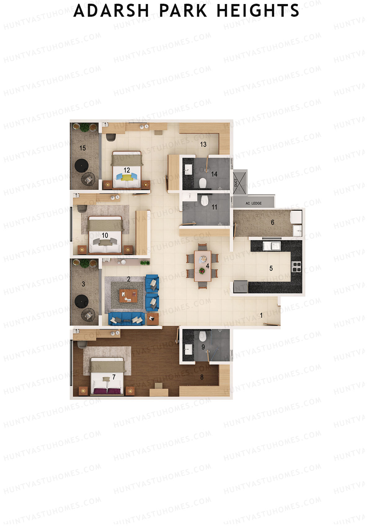 Adarsh Park Heights Block F Unit 1 (Type 3A) Floor Plan